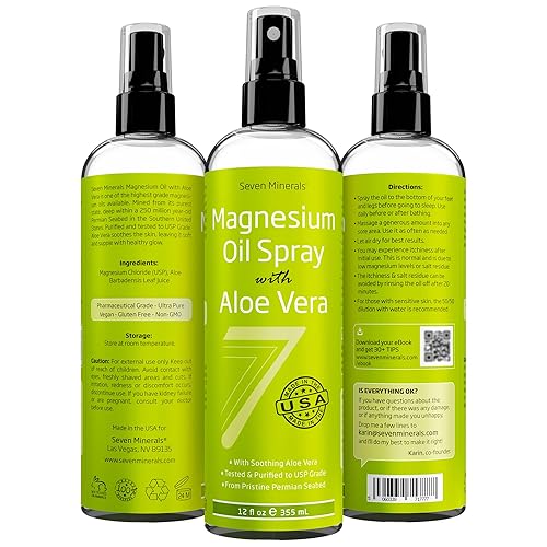 Miniatura 4 de Aceite de magnesio en spray con aloe vera para mejores resultados 100 puro para un potente alivio del dolor muscular síndrome de piernas inquietas