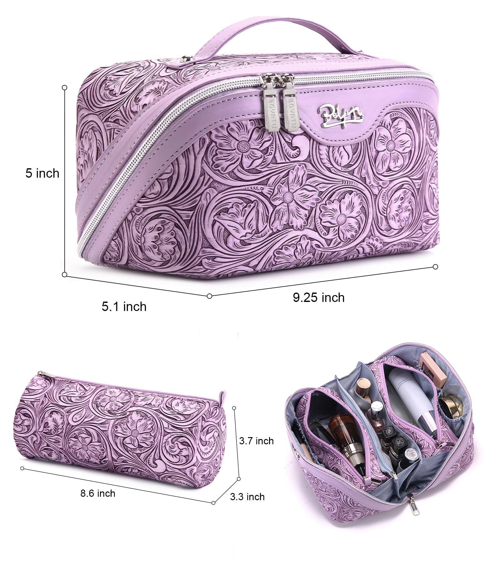 BOYATU Floral Travel Makeup Bag Set, 3-Piece Cosmetic Organizer
