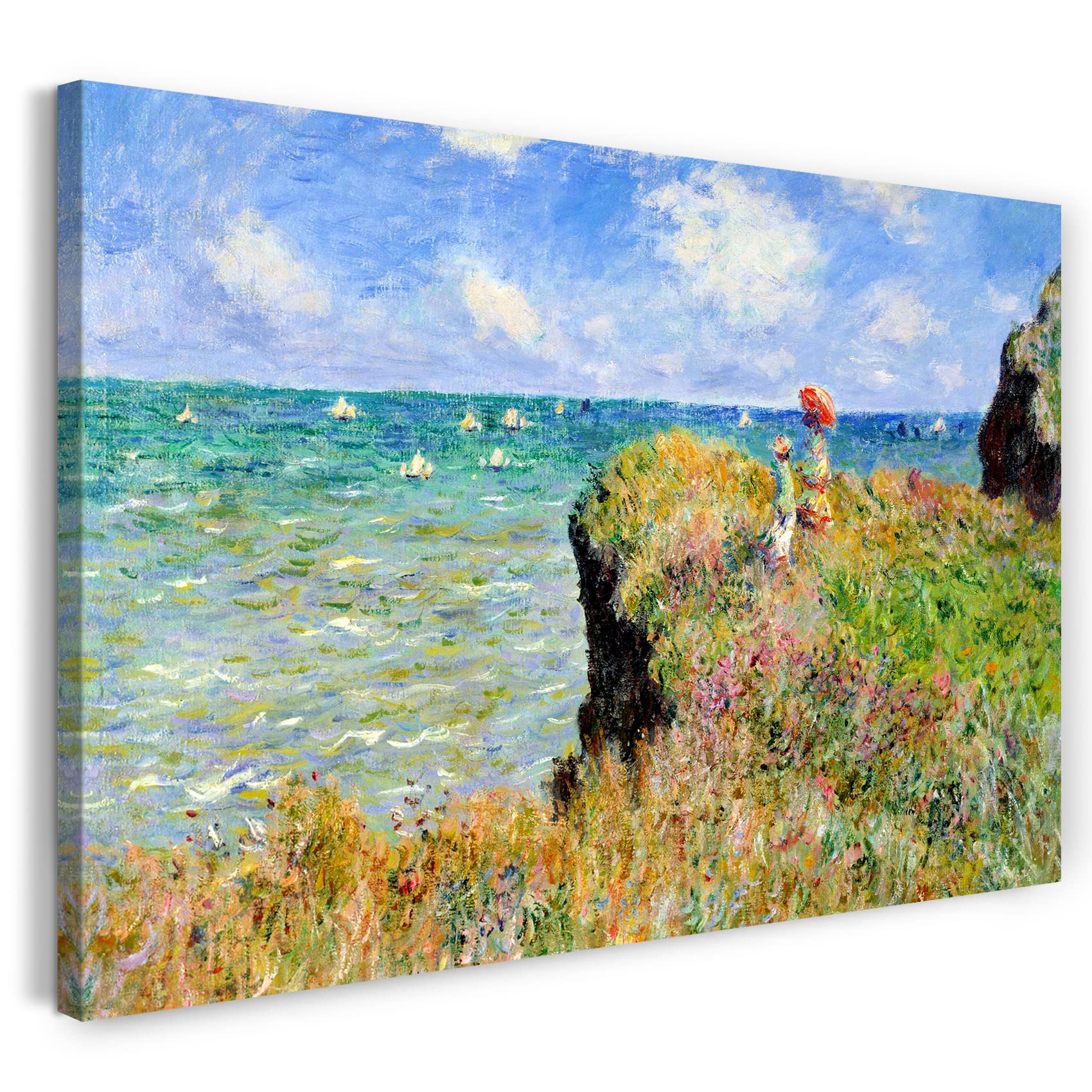 Printed Paintings Blue And Green Canvas Print (80X60cm): Claude Monet - Walk On Cliff Level At Pourville