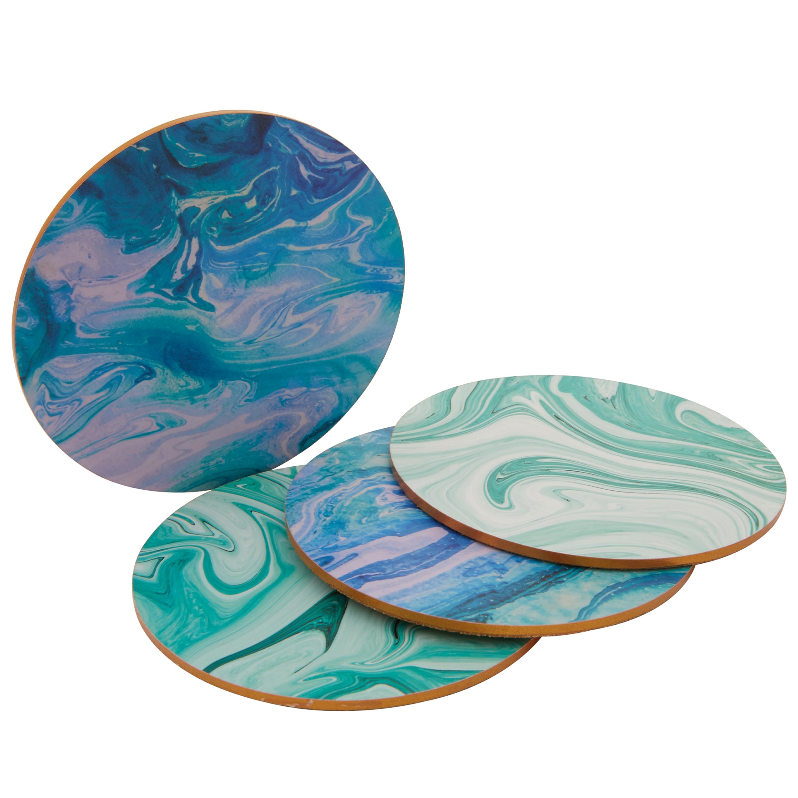 Mimo Set Of 4 Marble Wave Print Cork Coasters - Multicolour