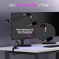 Vista 7 de IXTECH Microphone Boom Arm Stand, Heavy Duty Adjustable Mic Stand with Cable Ties, Desk Mount Arm Stand for Gaming Streaming Podcasting.