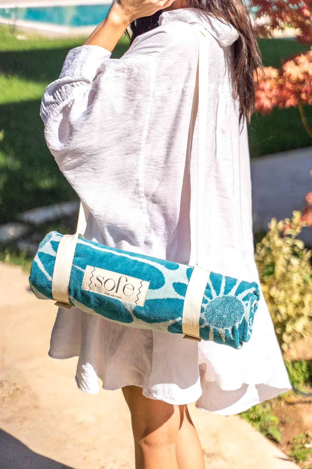 SOFE H&L | Playa Velour Large Beach Towel Pack of 2 (35” x 70”) Sunflowers - Green | Thick, Premium, Fade Resistant, Durable | Luxury Resort Quality Towel, Turkish Beach Towel with Shoulder Strap