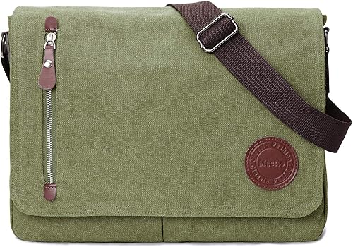Bolsa de lona vintage para hombres y mujeres, bolsa de hombro de viaje de 13.5 pulgadas, bolsa de libros (verde militar)