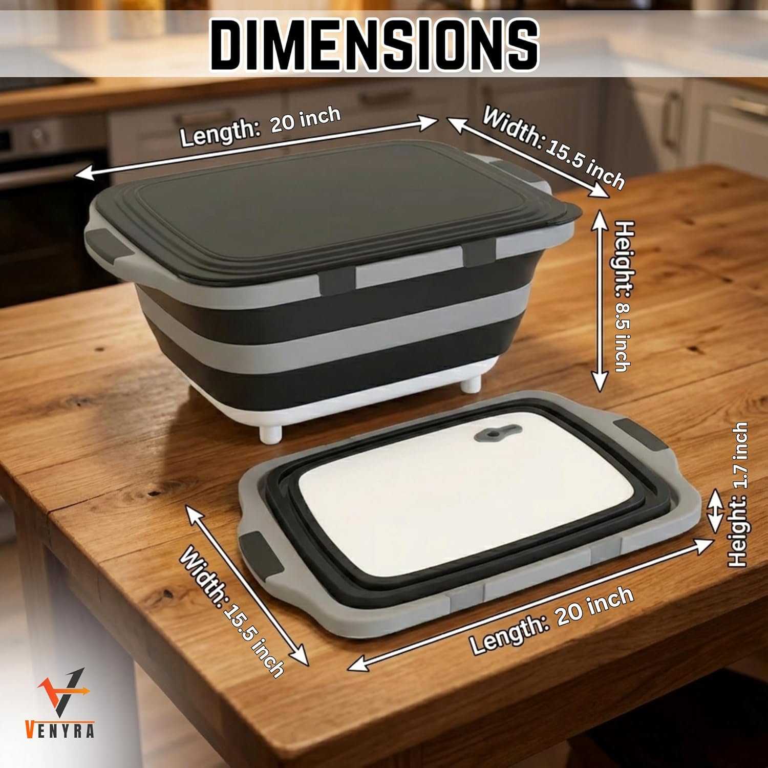 BBQ Prep Tub with Locking Lid, 2 Meat Shredder Claws Collapsible Cutting Board with 3 Adjustable Heights. BBQ Prep tub & Resting Bag, Multifunction Basin for Kitchen, Grilling, Camping & Picnics.