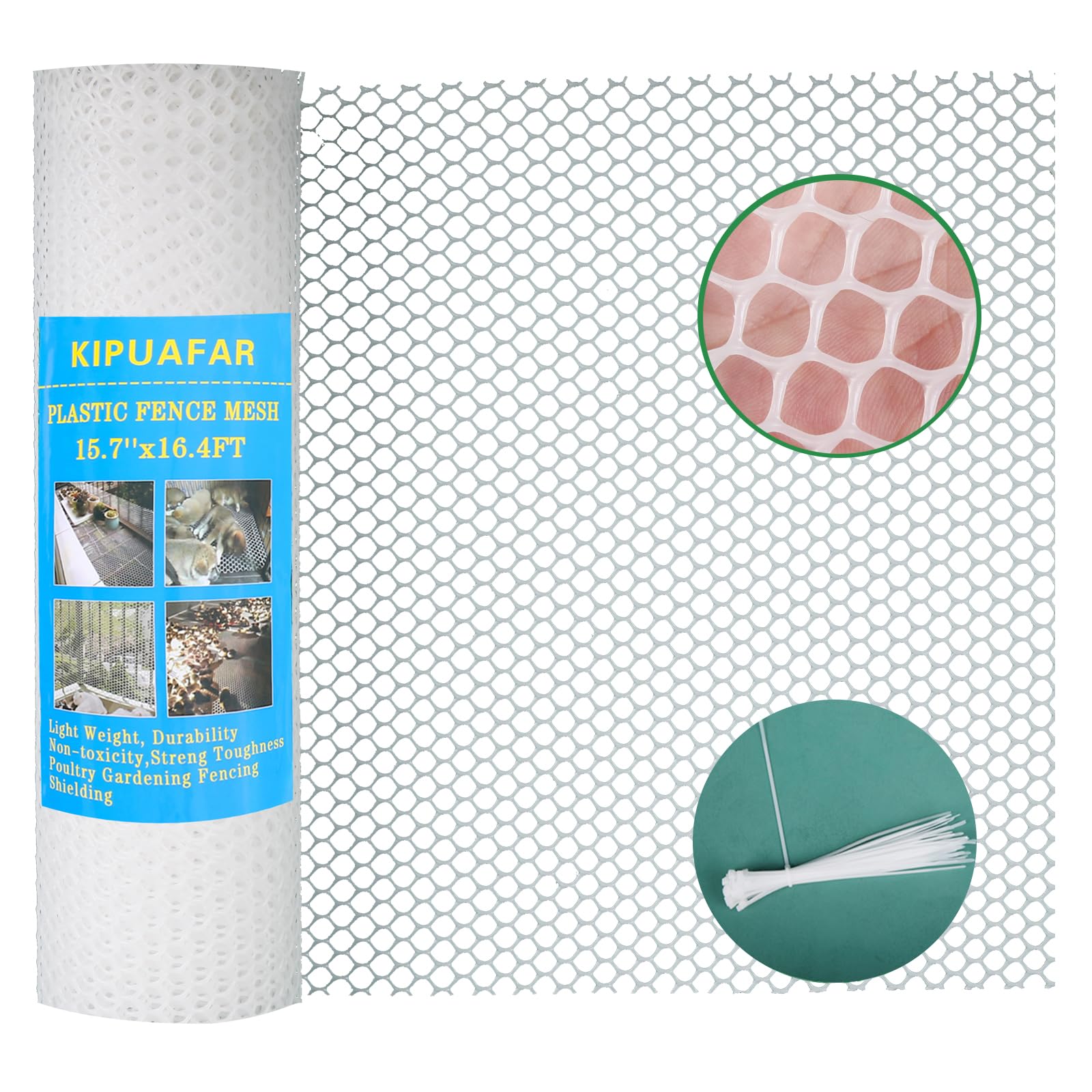 White Plastic Wire Mesh Fence 15.7IN x 6.56FT - Commercial Grade Hexagonal Netting, Heavy Duty Snake & Rodent Barrier for Farms, Poultry Yards, Dog Runs | Durable Outdoor Security Fencing