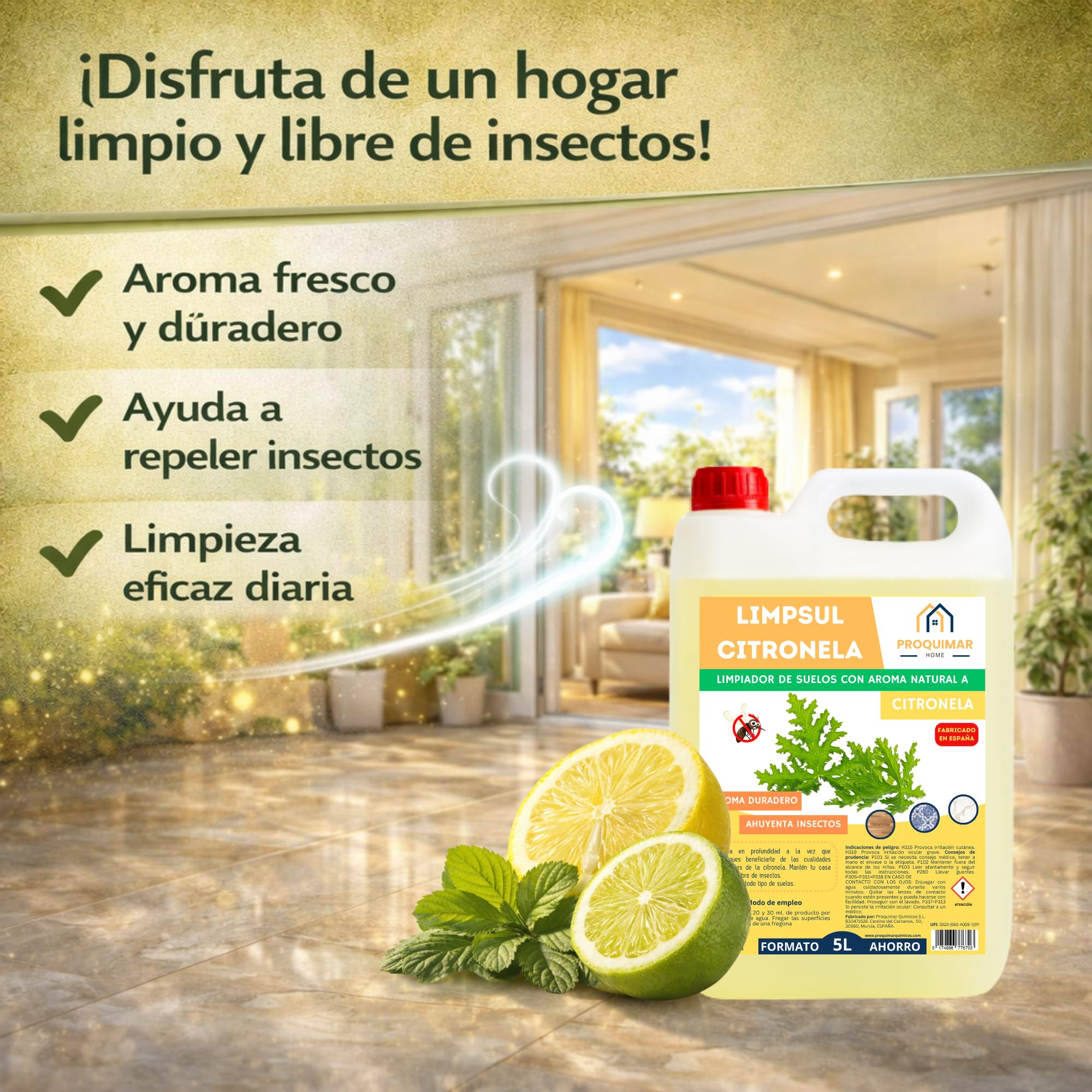 Pack de 2 Fregasuelos Con Citronela 5L. Limpiador Concentrado con Aroma Natural a Citronela.