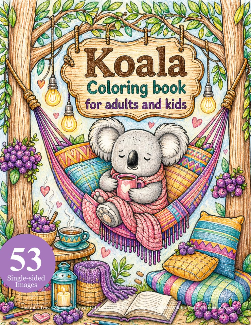Koala Coloring Book for Adults and Kids: Australia Travel Souvenir Activity Gifts with Cute Baby Koalas, Australian Wildlife Nature Coloring Pages
