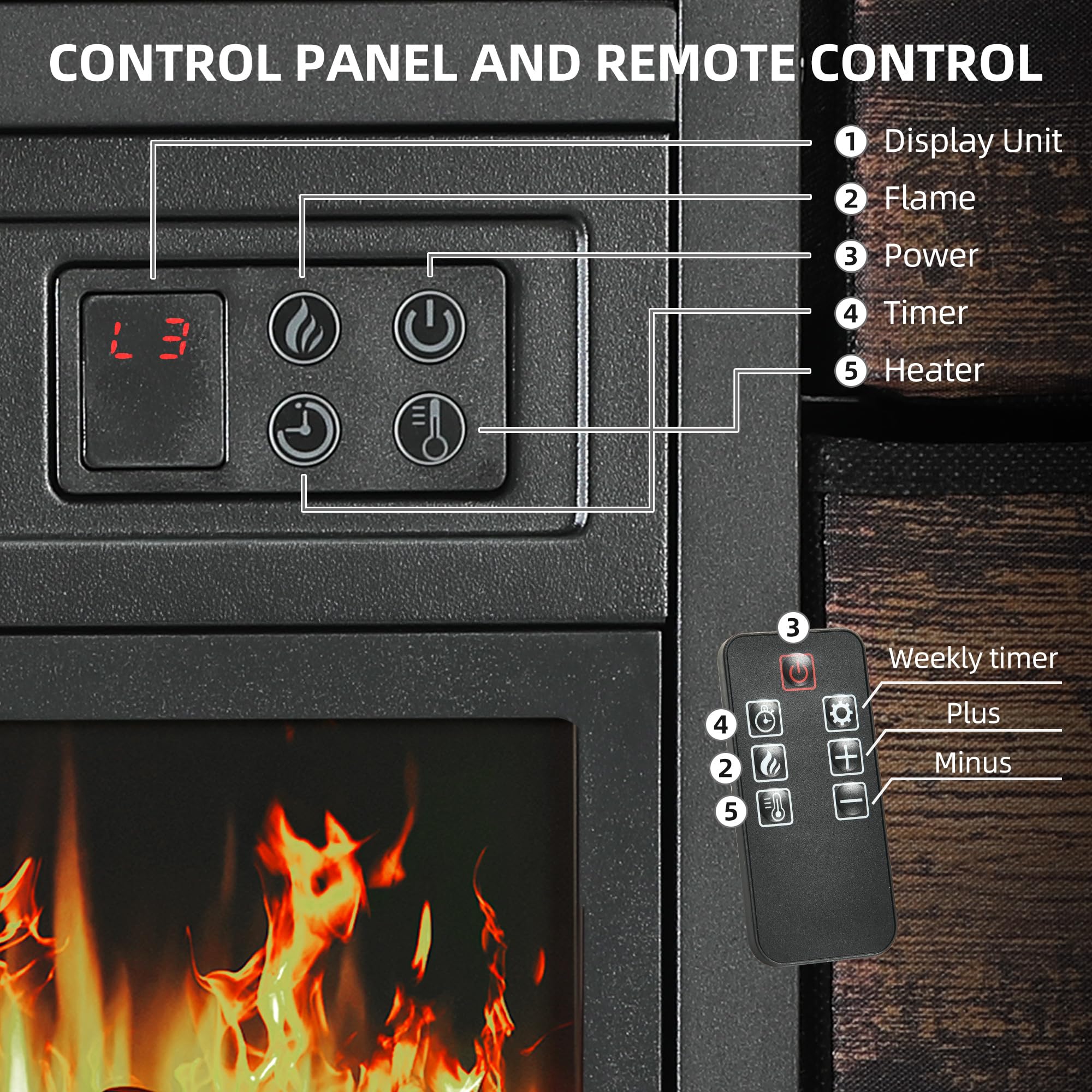 YITAHOME Mueble de TV con Chimenea Electrica, Cajones y LED para Televisiones 45-55", Marron