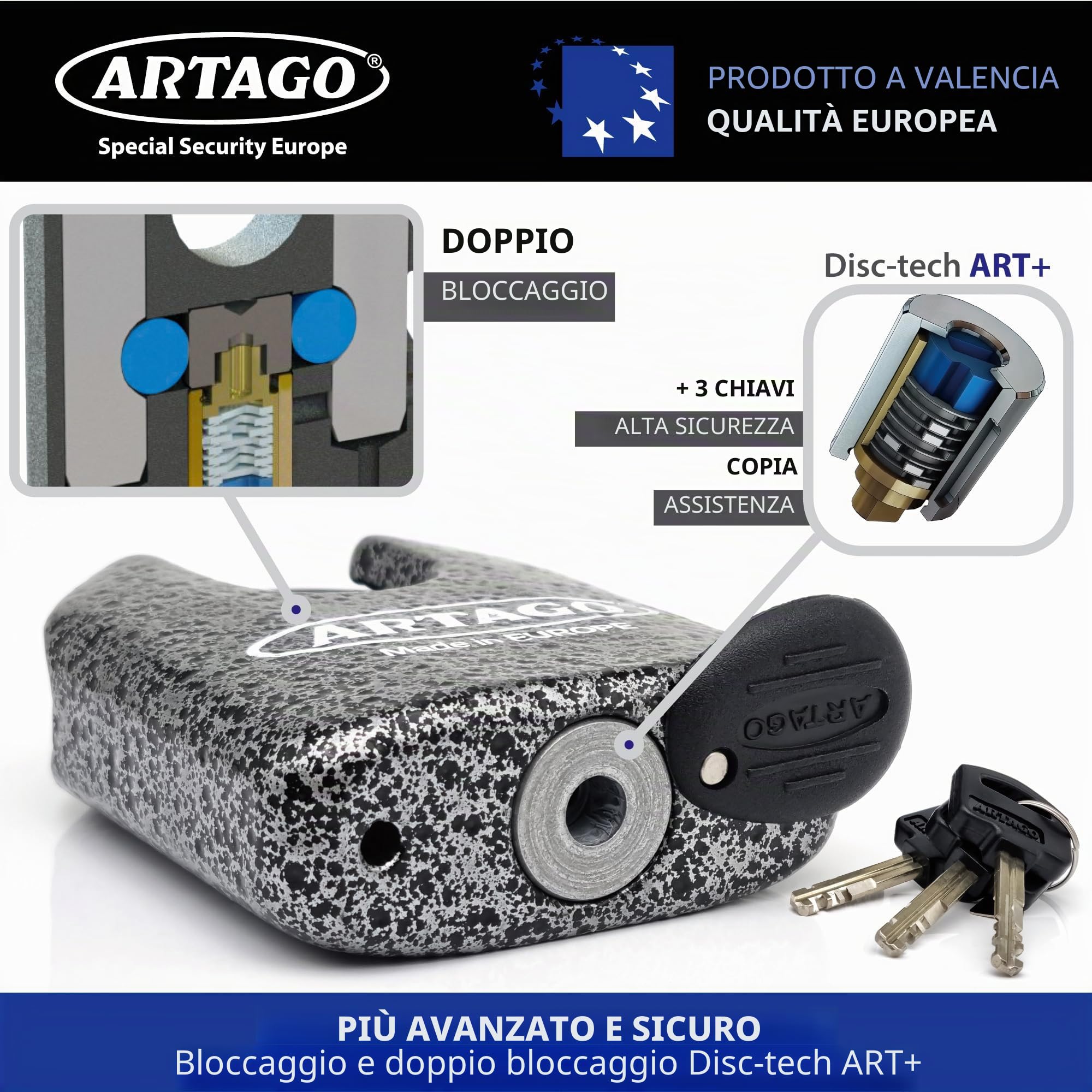 Artago 68T150 Catena Moto Antifurto Pesante ad Alta Sicurezza, Omologata Sold Secure, ø15 150cm, BUNKER SELECTION, Lucchetto MONOBLOK in Acciaio Forgiato, Catena Cementata Antifurto per Moto Scooter