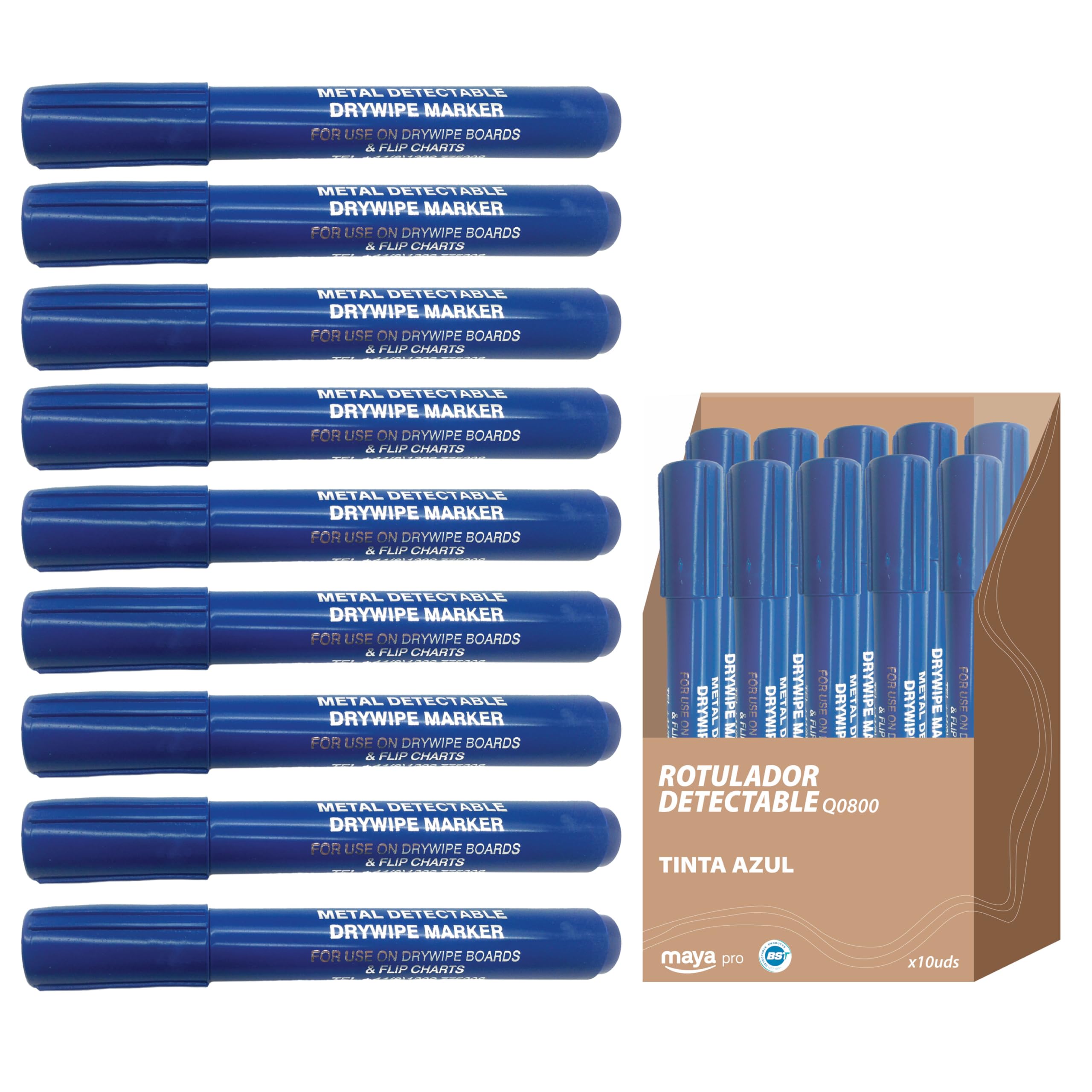 Maya Rotulador DW No Permanente Detectable Metales y Rayos X. Seguridad y Antibacteriano. Ideal Para Normativas HACCP, BRC y Contacto Alimentario UE/FDA (Tinta Azul)