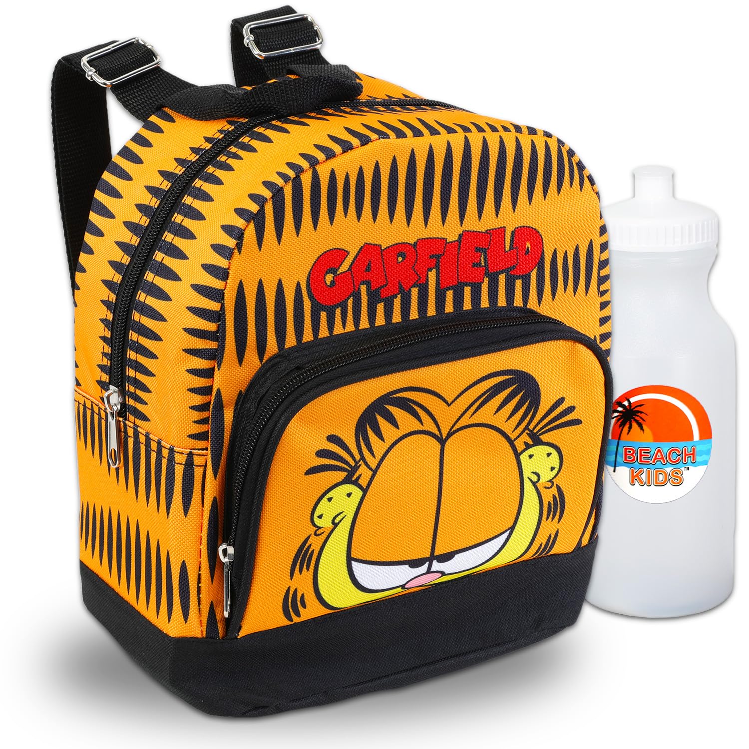 Garfield Mini Backpack Bundle - 10” Canvas Backpack with Front Pocket and Bottle | Garfield Bag Purse Set for Kids