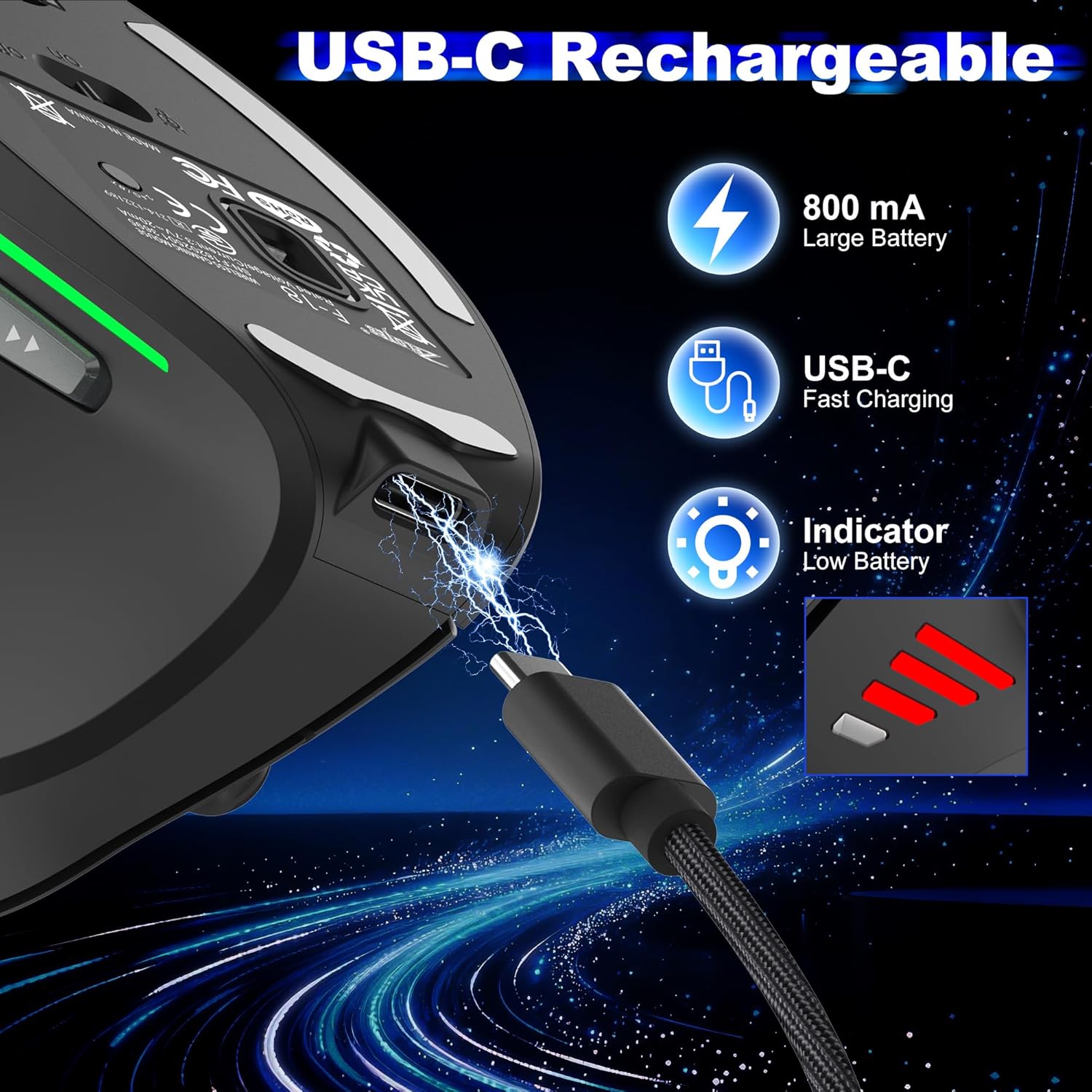 TRELC Wireless Gaming Mouse with 5 D Rocker, 24000 DPI/11 Programmable Buttons, Ergonomic Mouse for 2 Devices Connection (BT+2.4GHz), Vertical Rechargeable Mice for PC/Laptop/E-Sports/Gamer (Black)