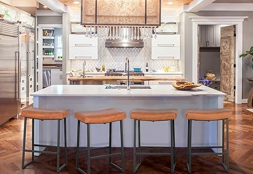 MAISON ARTS Juego de 4 taburetes de bar marrones de altura de mostrador de 24 pulgadas para encimera de cocina, taburetes de bar modernos tapizados