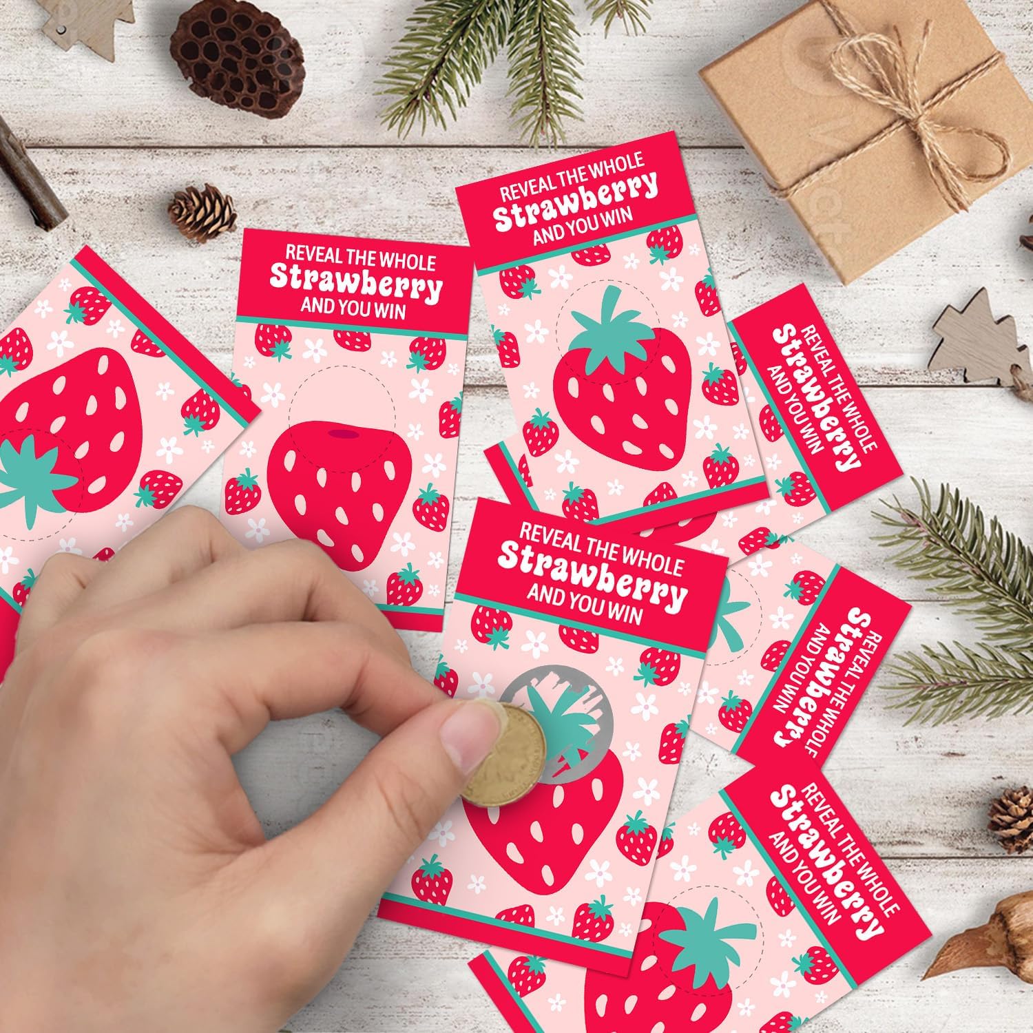 Reveal The Strawberry Theme Funny Party Game Scratch Off Cards 32Pcs, Strawberry Holiday Event Raffle Tickets, Party Supplies Game Card for Birthday Party Baby Shower Wedding Engagement image 4