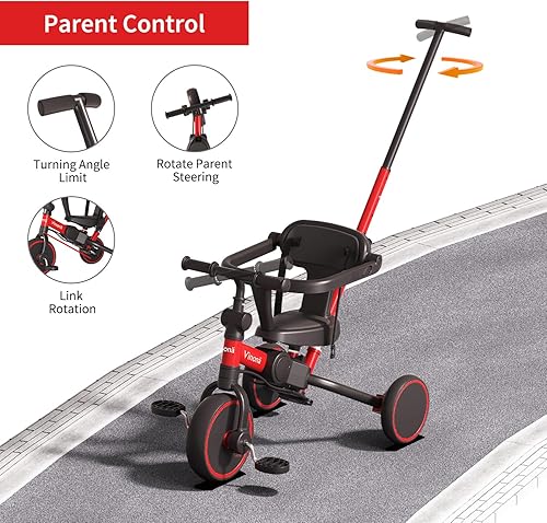 Miniatura 5 de Triciclo para niños pequeños 1-3, bicicleta de equilibrio 6 en 1 para niños y niñas, triciclo plegable con mango de empuje, toldo extraíble,