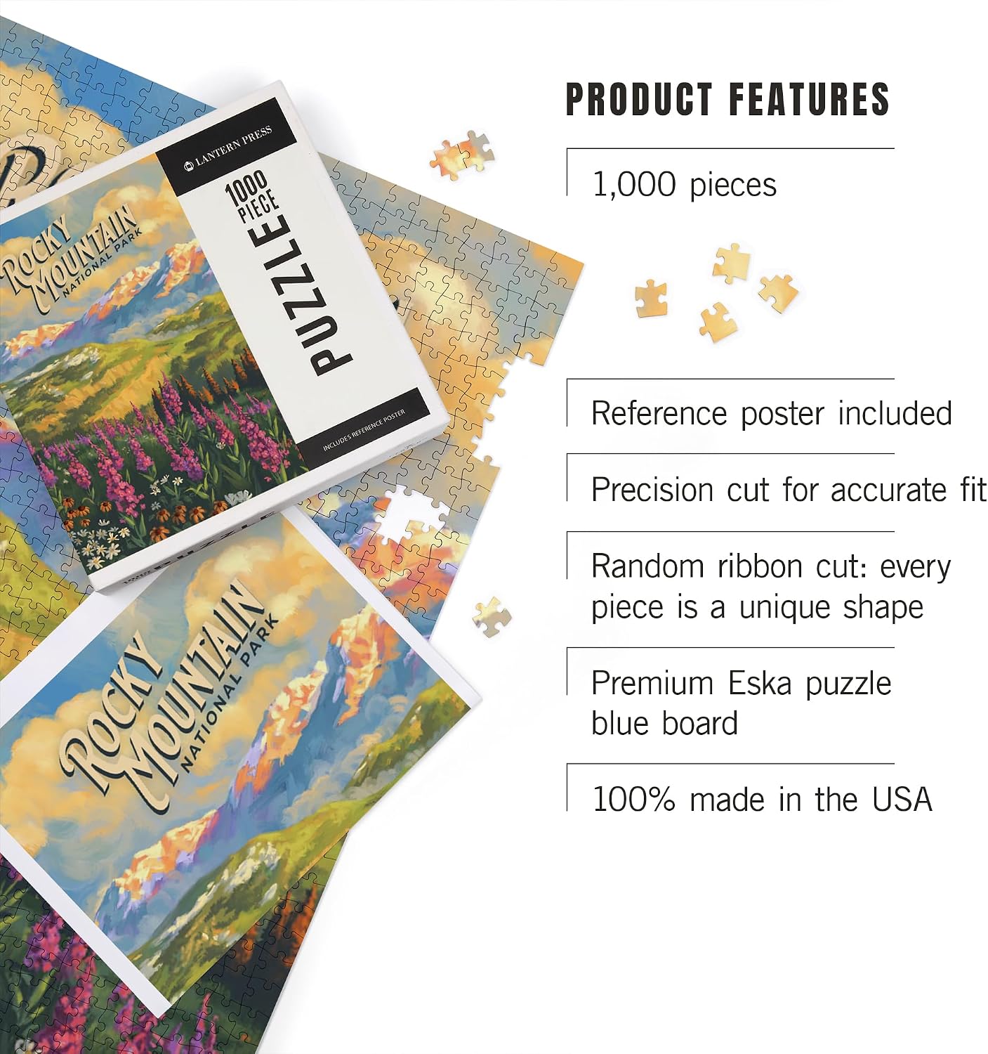 "Lantern Press Rocky Mountain National Park, Colorado, Oil Painting National Park Series, 1000 Piece Jigsaw Puzzle for Adults, Made in USA with Reference Poster"