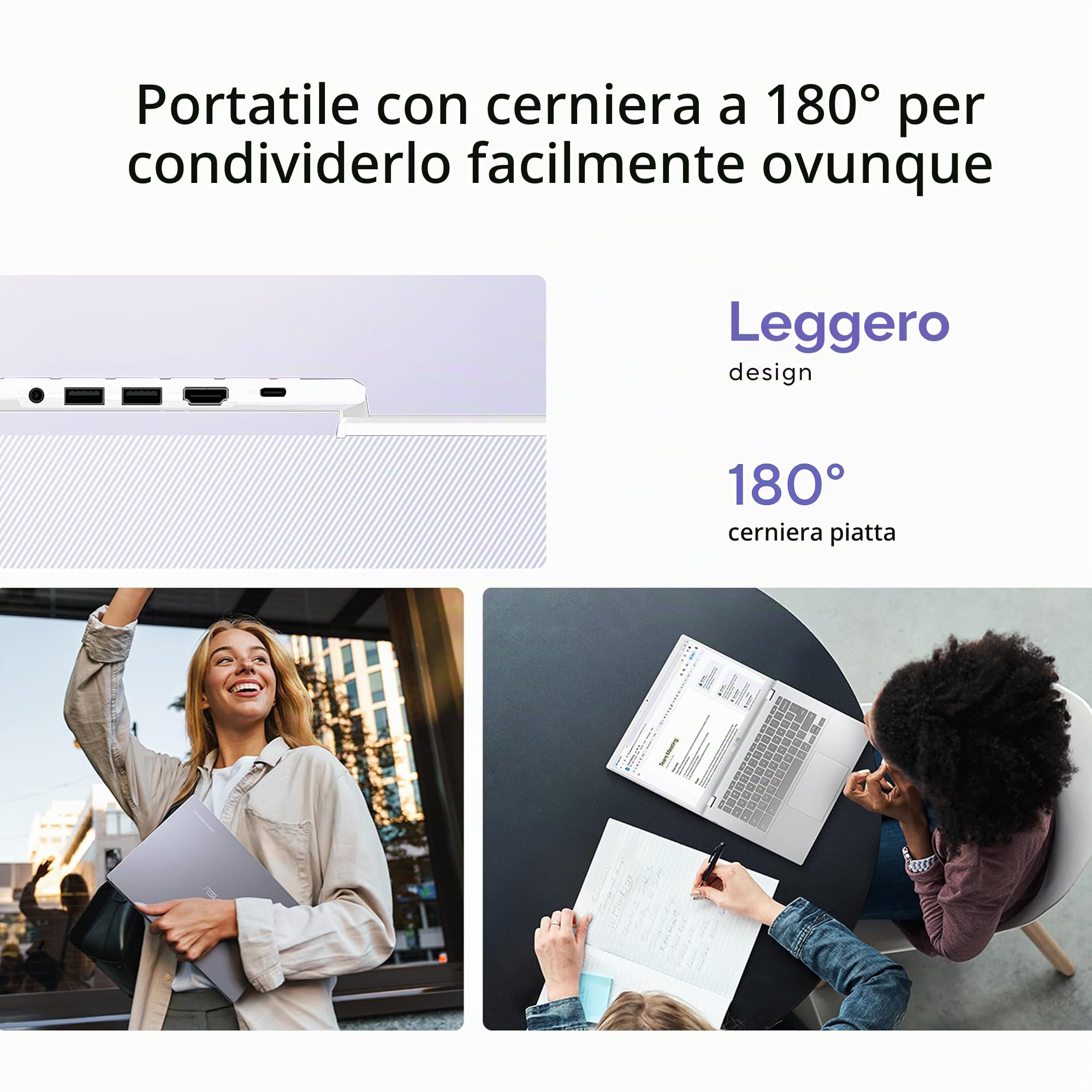 ASUS Computer portatile Chromebook Plus CX34, display da 14" (1920x1080), processore Intel® Core™ i3-1215U, 8 GB di RAM, memoria UFS 256 GB, ChromeOS, bianco, CX3402CBA-DH386-WH