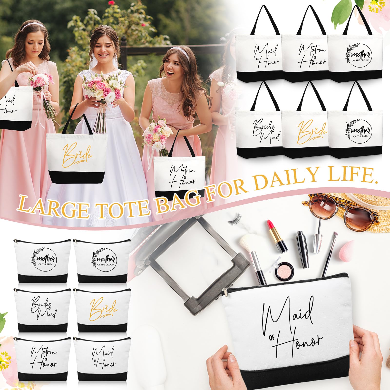 Sanwuta 20 Stück Braut Vorschlag Geschenk Brautjungfer Tote Taschen Brautjungfer Make-up Geschenktüten Hochzeit Leinwand Tragetasche mit Reißverschluss Brautjungfer Taschen für Hochzeit Brautdusche