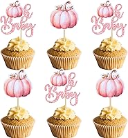 Vista 9 de 24 piezas de calabaza revelación de género para cupcakes con purpurina de calabaza pies de bebé, selecciones de cupcakes para niños o niñas