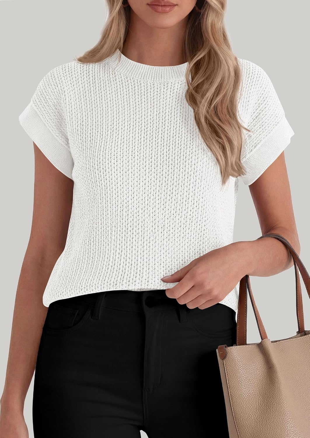 PRETTYGARDEN Women's 2026 Spring Fashion Sweater Vest Business Casual Crochet Tops Cap Sleeve Knit Shirt Beach Summer Outfits - Image 5