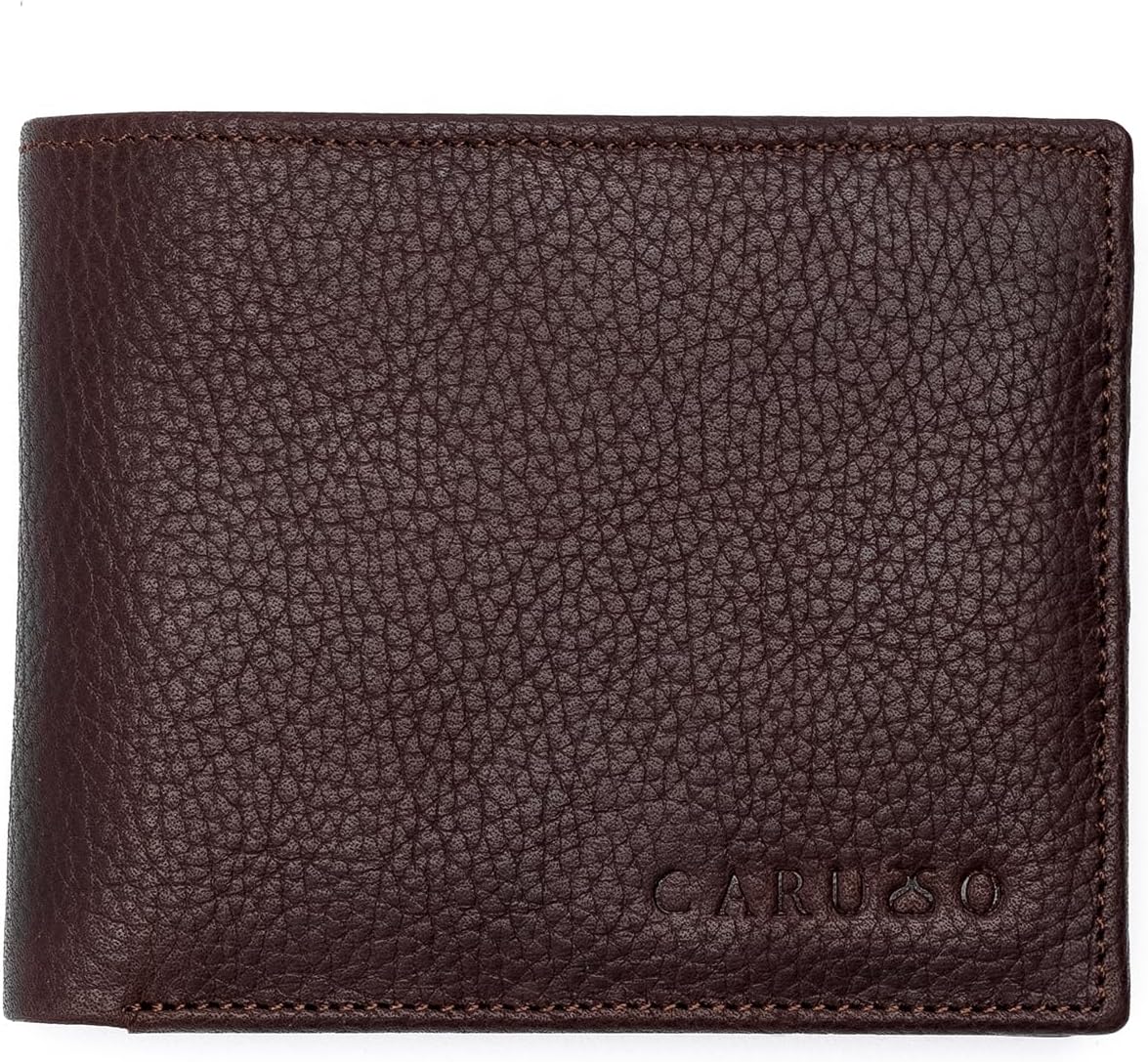 CARUSSO Leather Wallet for Men | RFID Blocking | Extra Capacity Bifold Wallet with 2 ID Windows (BROWN)