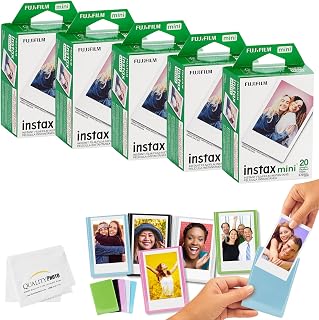 Fujifilm Instax Mini Film + Magnet Frames + Quality Photo Cloth, 100 Sheets