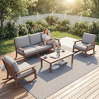 HDPE Patio Conversation Set, 6-Piece All Weather Outdoor Furniture Set w...