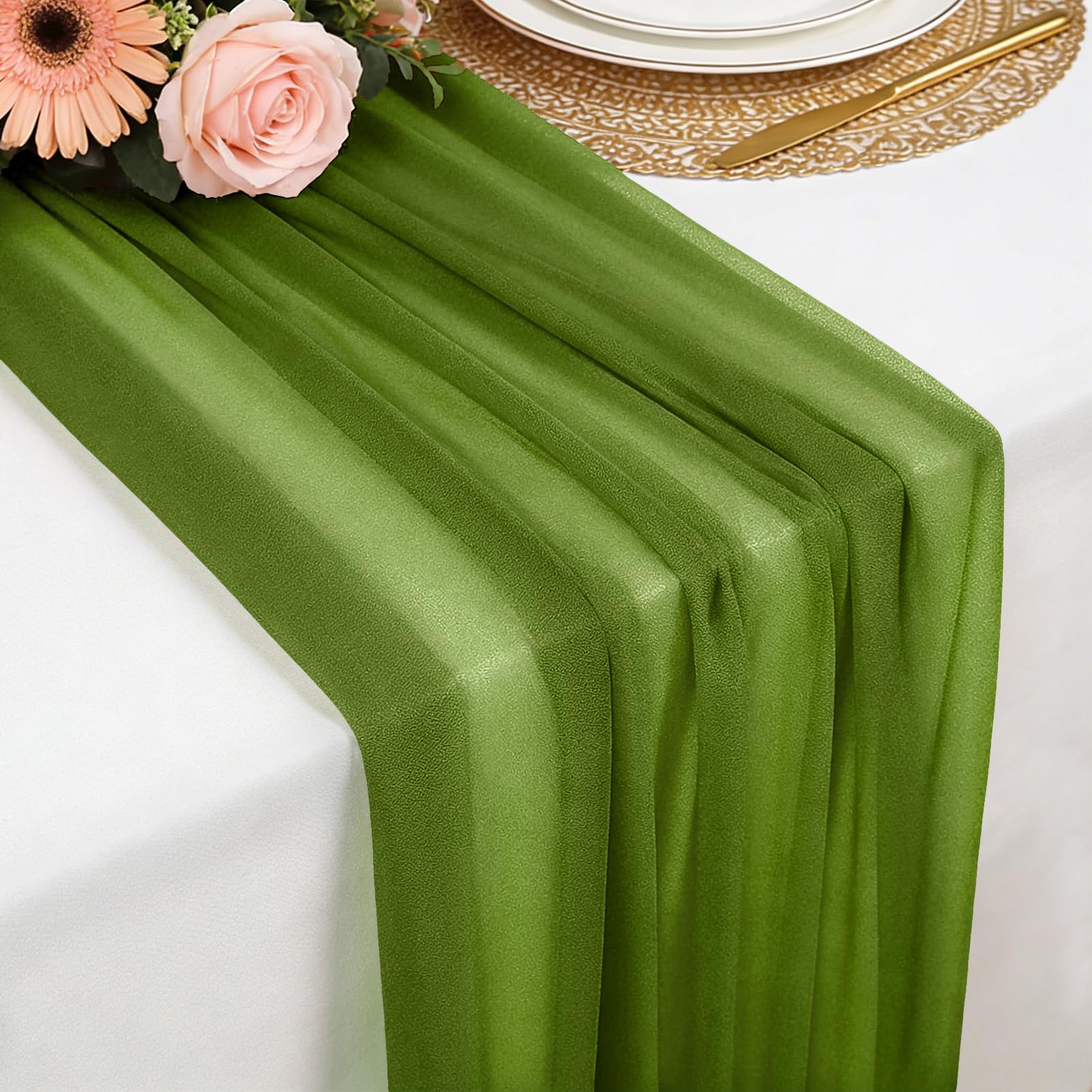 Tischläufer Chiffon, 77 X 300 cm Weich und Bequem Tischläufer für Boho Hochzeit, Party, Taufe Dekor, Babyparty, Brautparty Küche Tisch Dekoration