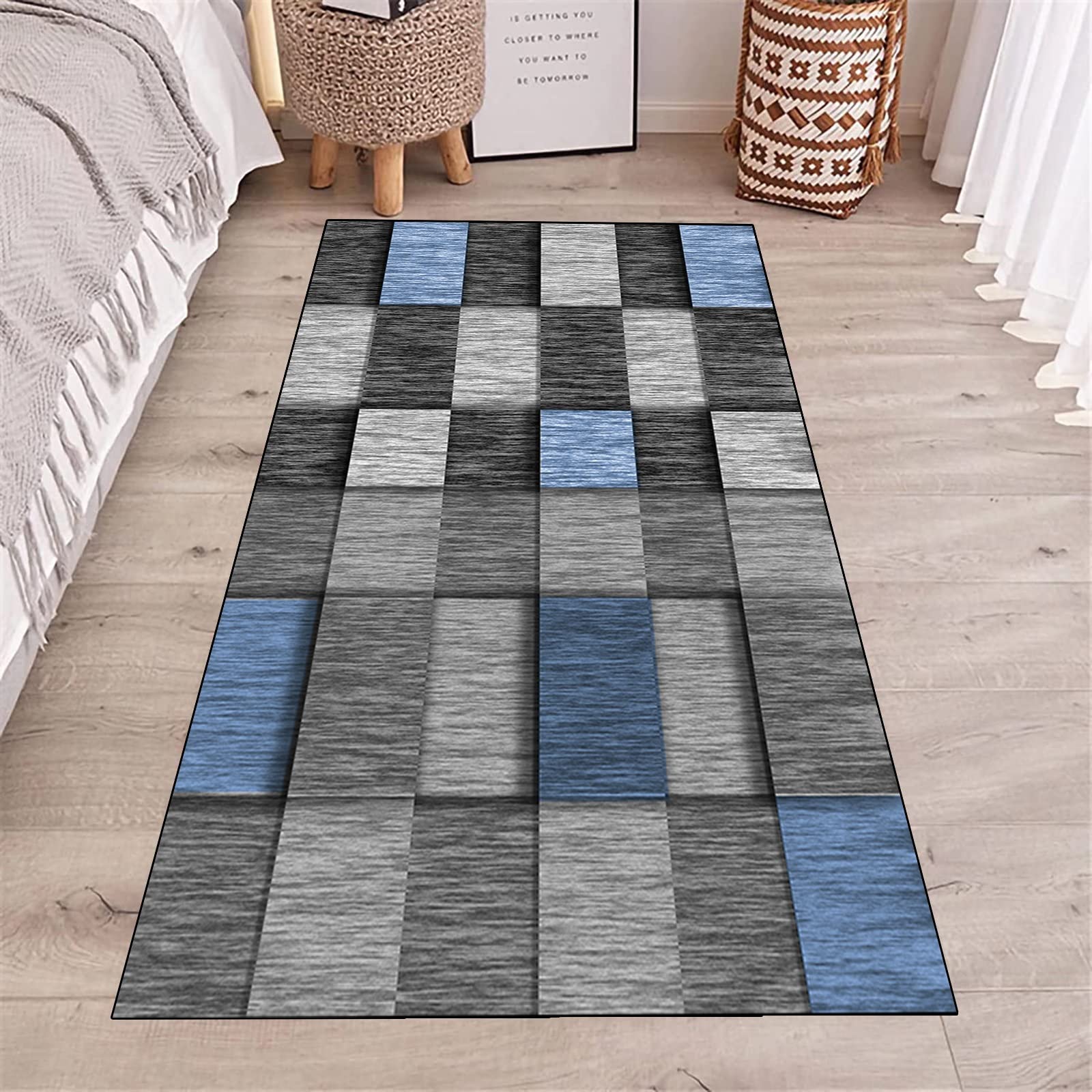 Tappeto Passatoia Cucina Antiscivolo Lavabile Grigio Blu Astratto 100X450CM Tappeti Runner Lungo Antiscivolo Moderno Poliestere Tappeto Corridoio Soggiorno Camera Letto Tappetino Larghezza 40-120cm