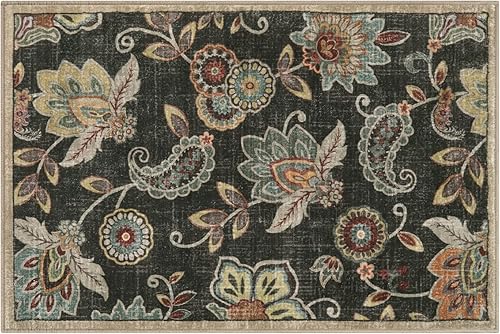 Miniatura 8 de Morebes Alfombras florales para puerta de entrada interior, alfombra pequeña de 2 x 3 pulgadas, antideslizante, alfombras de cachemira lavables