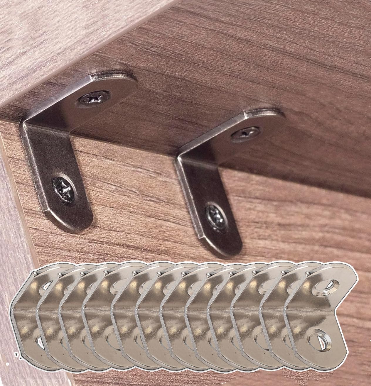 6Pcs L Brackets Stainless Steel 90 Degree Shaped Angle Corner Bracket with Stainless Screws for Fixing Furniture Tables Chairs Door Window Bookshelves (Two Holes, 2x2cm)