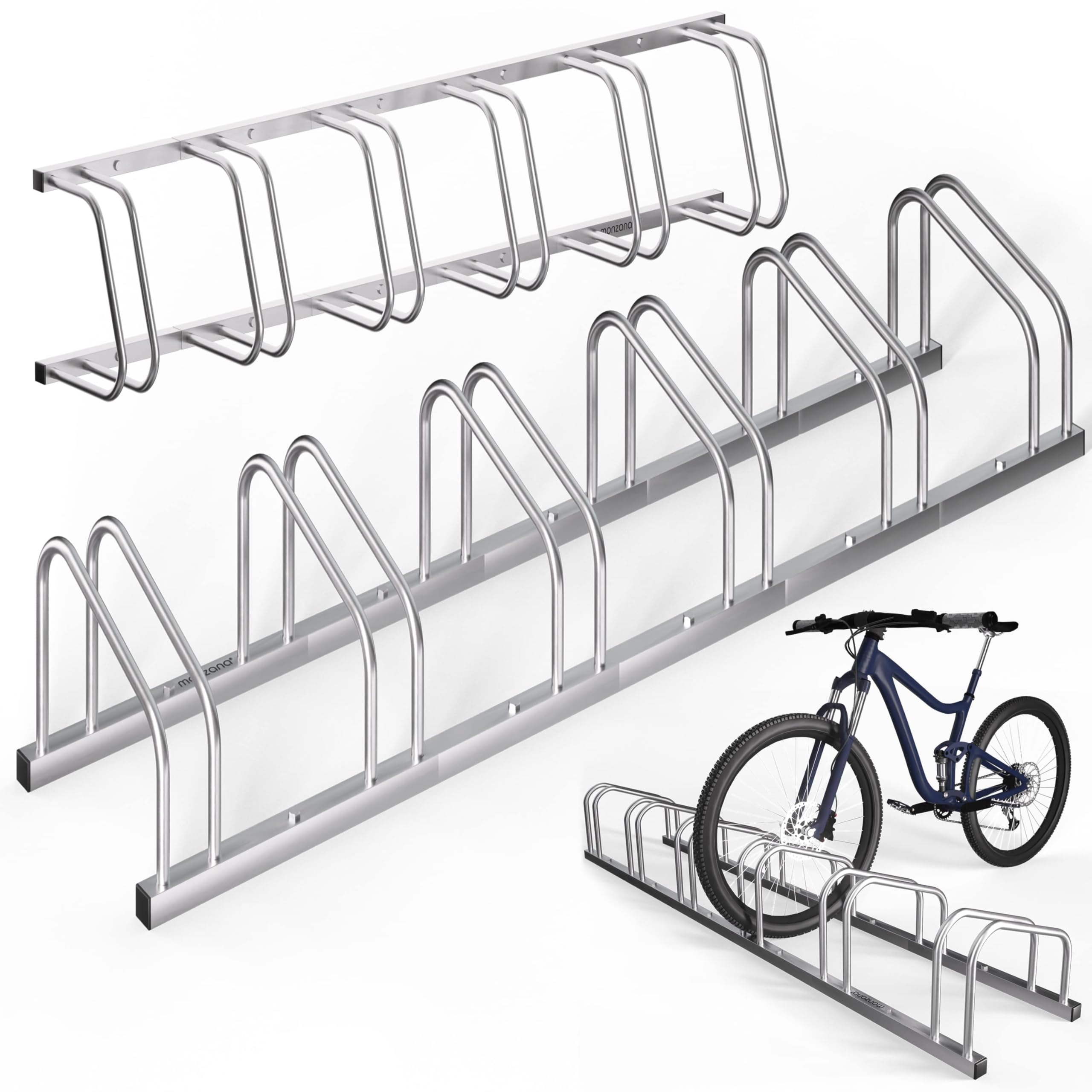 Monzana® Fahrradständer für 6 Fahrräder 37cm Radabstand 30-65mm Reifenbreite rostfreier Stahl selbstsichernde Schrauben Boden oder Wandmontage Mehrfachständer Fahrradhalter Aufstellständer Radständer
