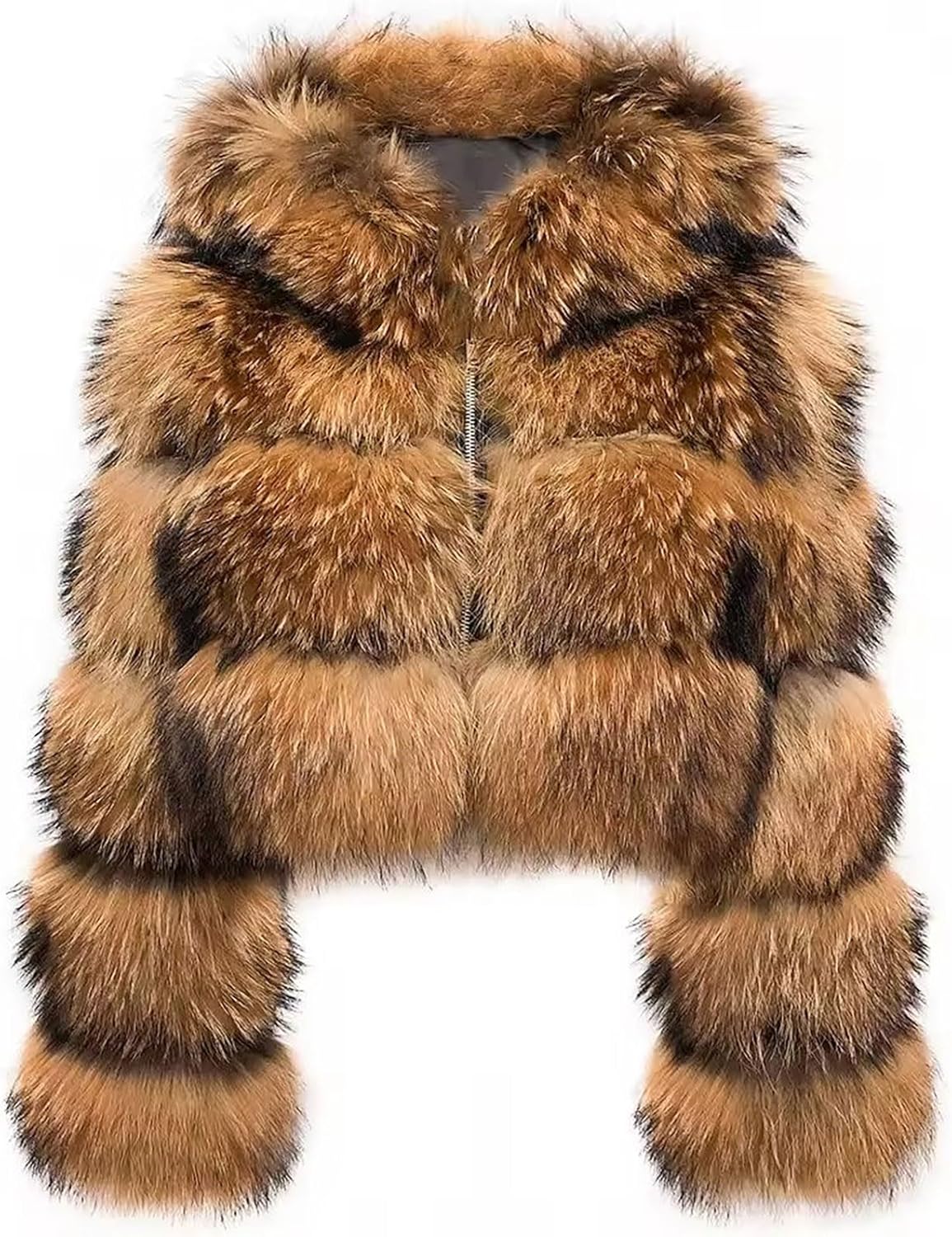 Womens Faux Fur Coat with Hood Fluffy Cropped Jackets Long Sleeve Zipper Fuzzy Hooded Short Coats Winter Warm Outwear