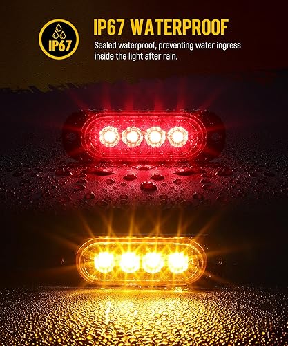 Miniatura 4 de Partsam 16 piezas de 8.6 cm de carcasa de aluminio rojo/ámbar LED luces de señalización lateral de despeje, luces marcadoras de montaje