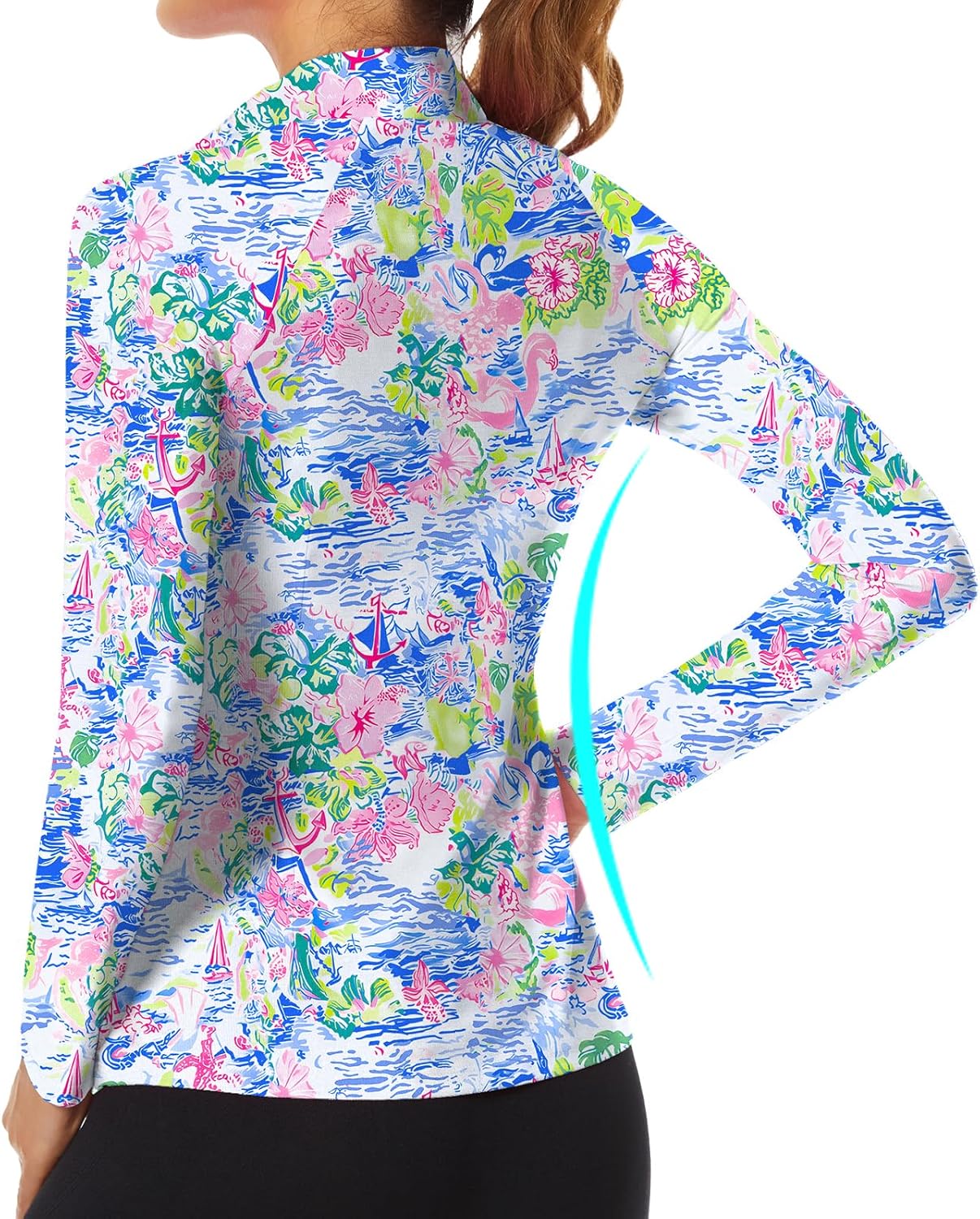 WOWENY Women's Long Sleeve Athletic Shirts Quarter Zip Pullover Collared T-Shirt Workout Print Tennis Top - Image 6