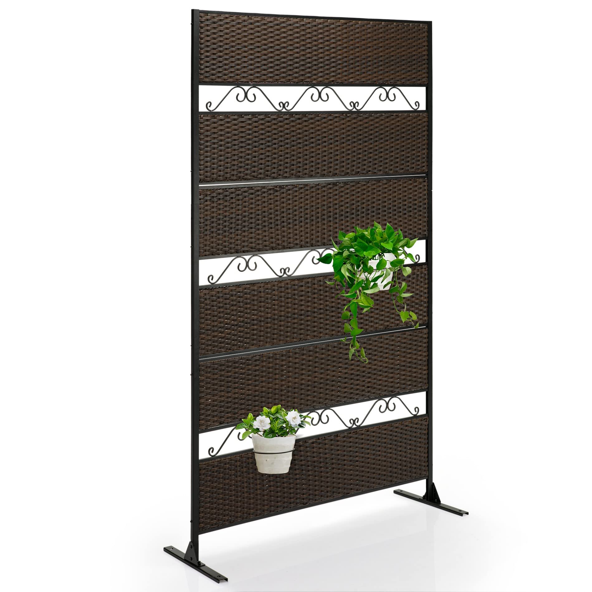 Photo 1 of Rattan Privacy Screen Outdoor Decorative Privacy Screen with Stand Freestanding Privacy Screen for Patio, Garden, Balcony, 76.5"H×45.9"W (Coffee)