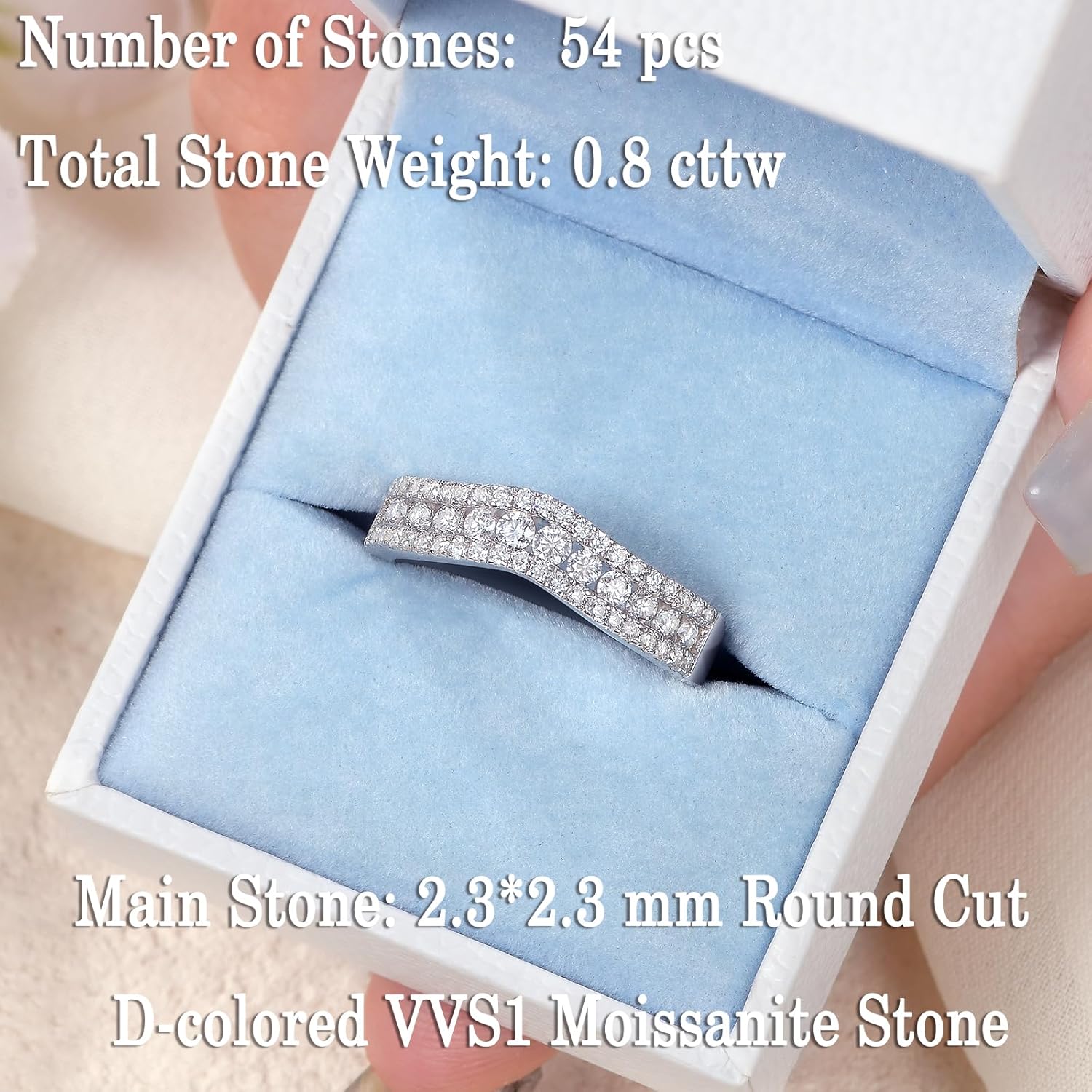 Curved Moissanite Wedding Band D Color VVS1 925 Sterling Silver Engagement Eternity Ring for Women Size - Image 4