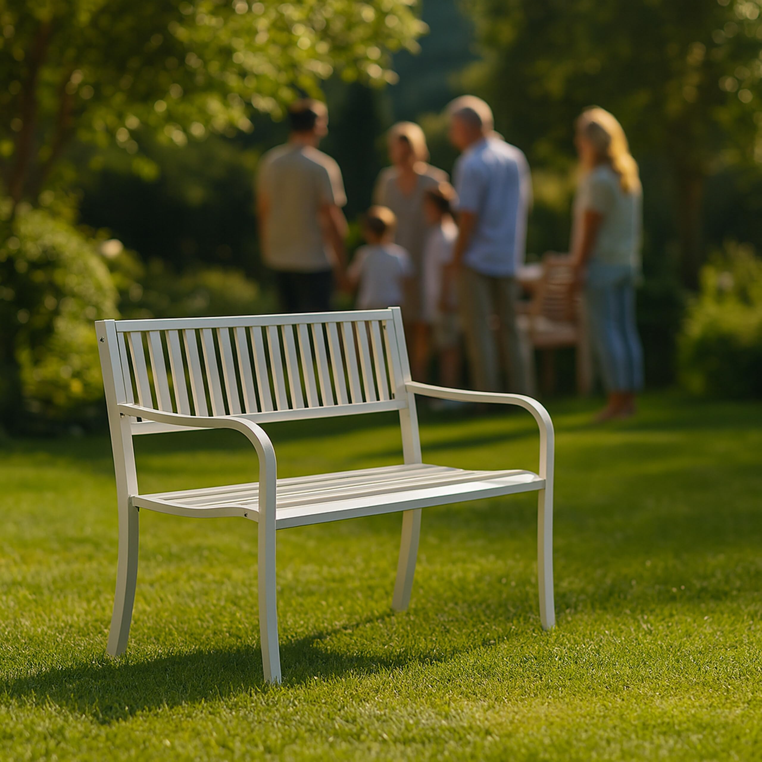 Relaxdays Banc de Jardin 2 Places en Acier, terrasse, Balcon, Blanc, 82 x 127,5 x 59,5 cm