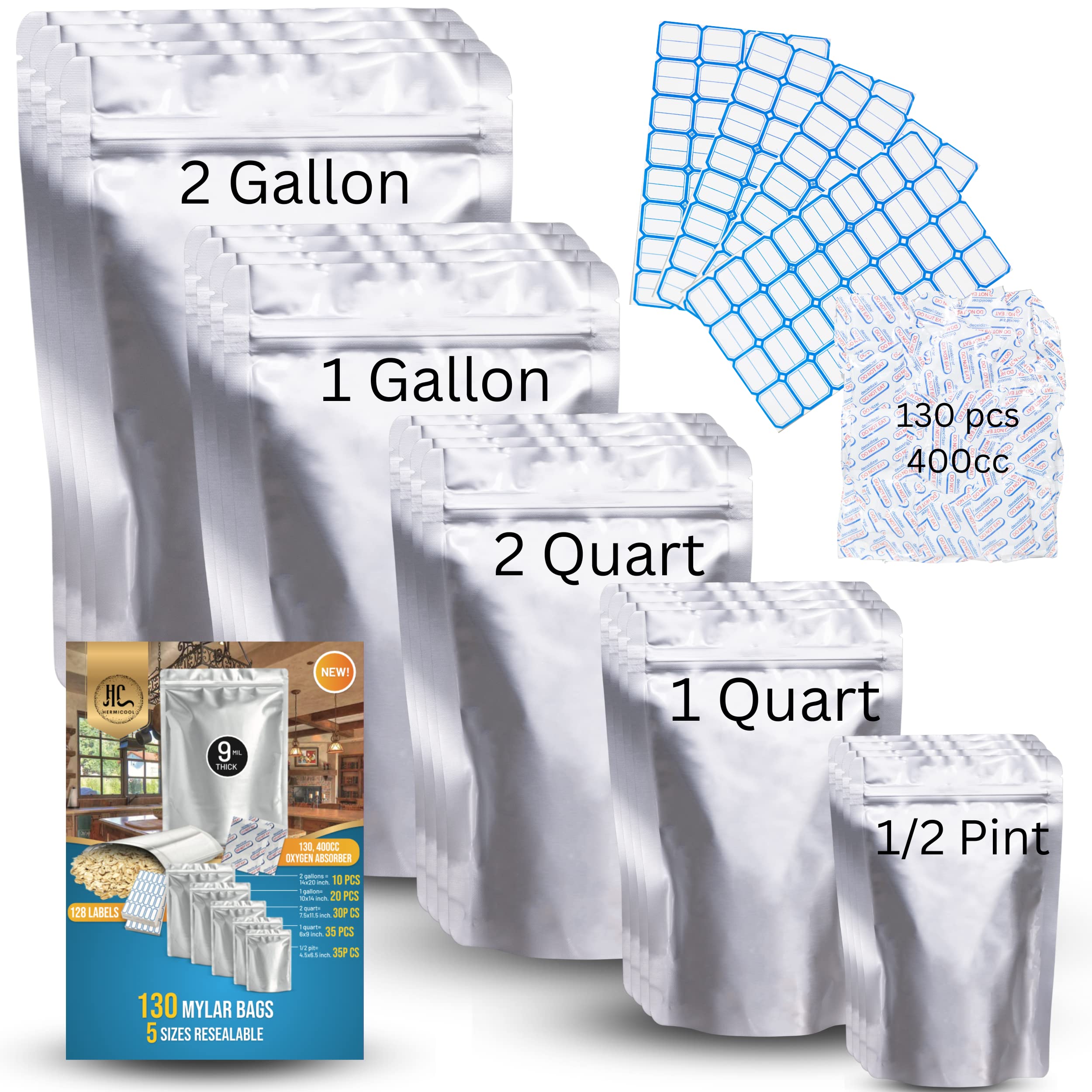 (QTY 2) Hermicool Resealable Mylar Food Storage Bags 