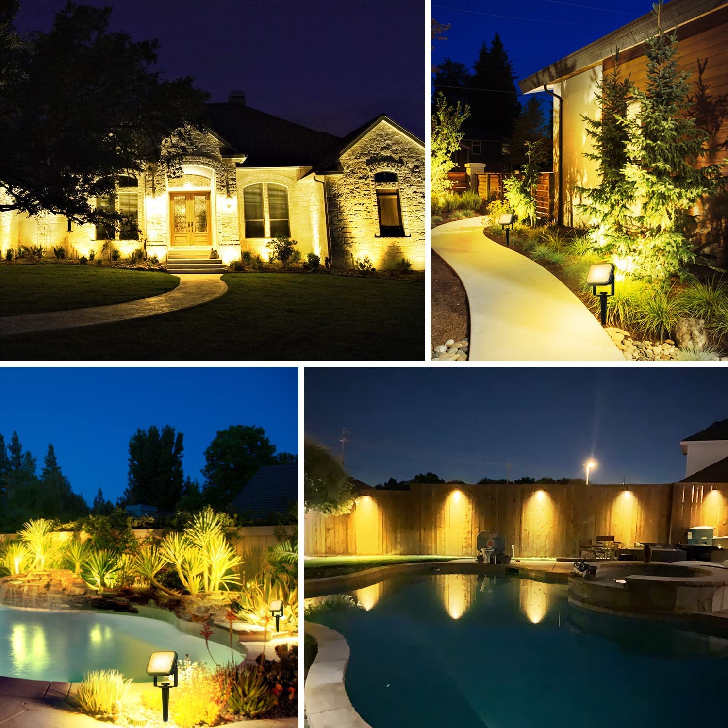 NATPOW Faretti Solari a Led da Esterno, 3000K Luci Solari da Giardino, 2 Modi, Automaticamente Acceso o Spento, Impermeabile IP65 Luci Esterne ad Energia Solare per Cortile, Patio, Alberi, 2 Pezzi