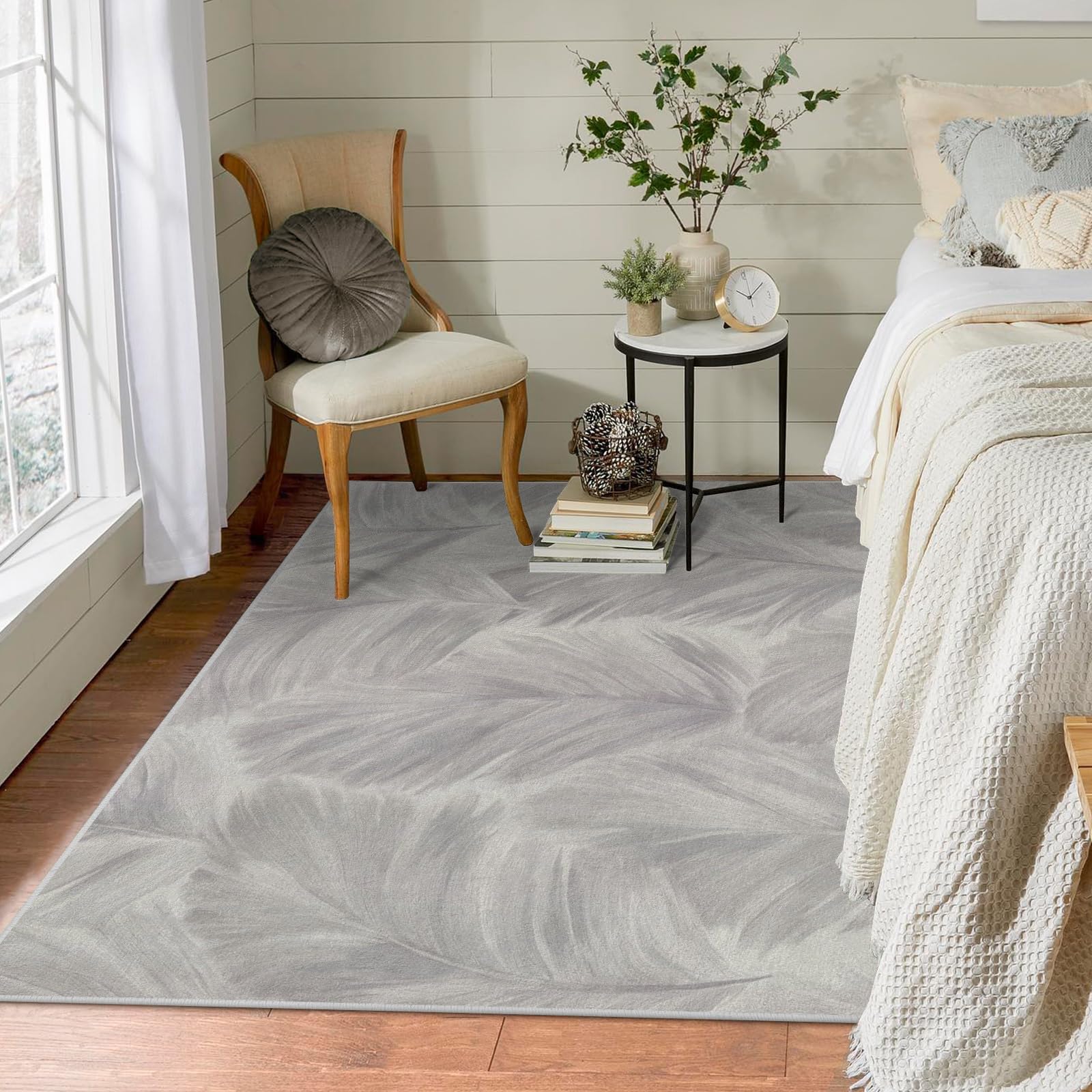Waschbar in Waschmaschine Wohnzimmer Teppich Feder 60x180 Kurzflor Teppich Schlafzimmer, Grau Teppich Gegend Dünn Bettvorleger Saugfähig für Jugendzimmer Jungen Mädchen