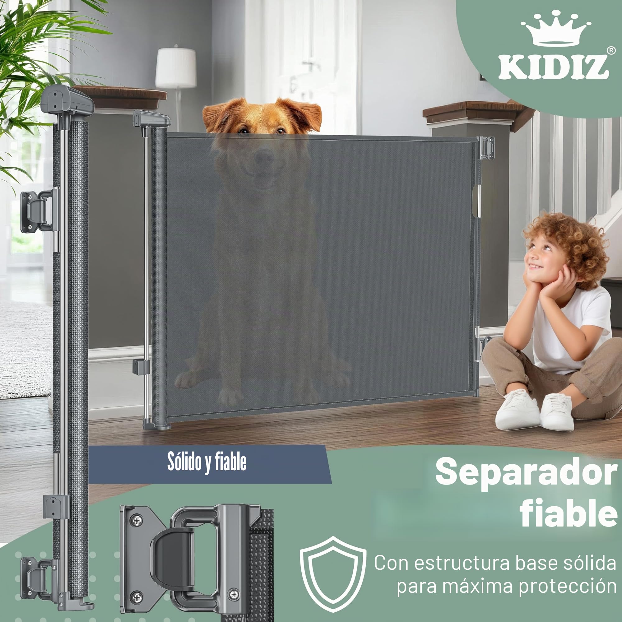 KIDIZ Valla para escaleras, rejilla de protección para puertas, extraíble 0-180 cm, protección contra niños y mascotas, rejilla de protección para escaleras y puertas, rejilla de cierre con anclaje de