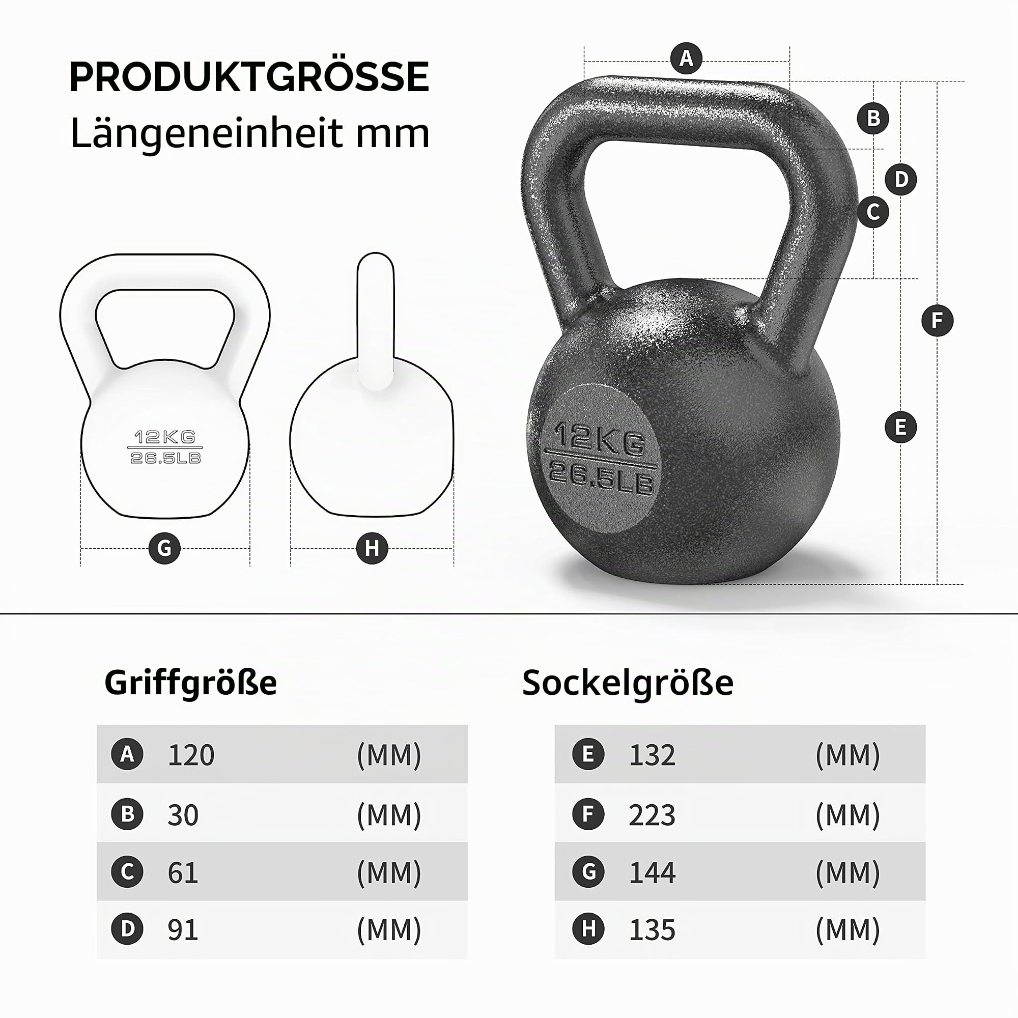 PROIRON Kettlebell Professional Kugelhantel aus Gusseisen, 4kg 8kg 12kg 16kg 20kg 24kg Gewichten Guss Schwunghantel Kugelgewicht Krafttraining - Schwarz Kettlebells