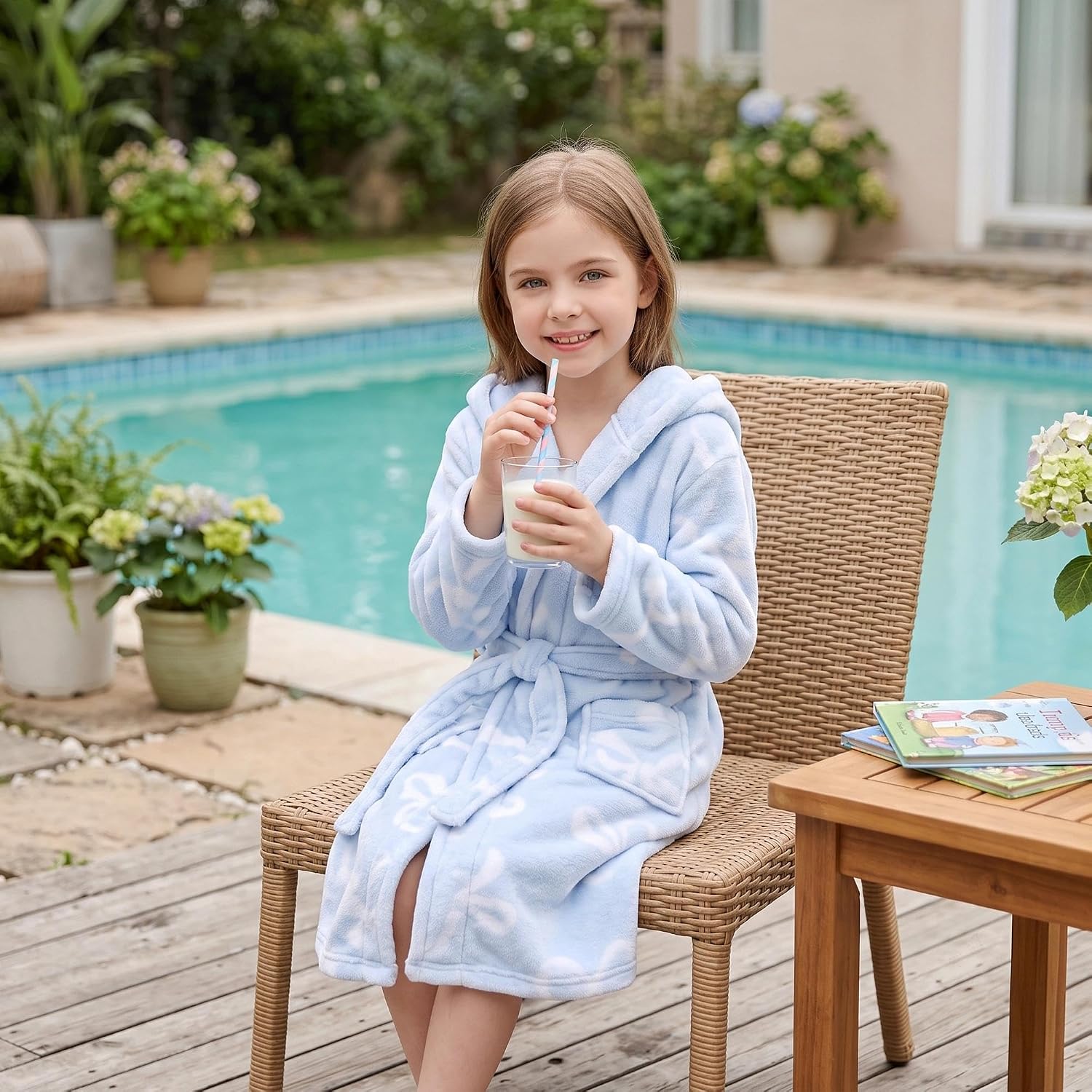 V.&GRIN Girls Fleece Robe Hooded, Soft Plush Kids Bathrobe