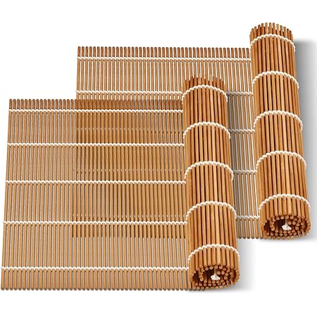 MIUQILAIY 9.5"x9.5"Bamboo Sushi Rolling Mat,kimbap roller(2 PCS)
