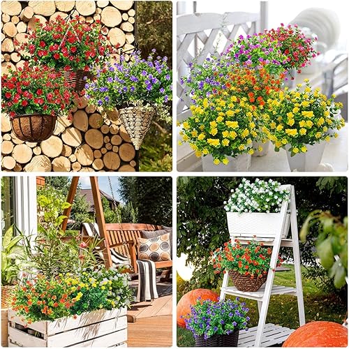 Miniatura 9 de DRT DERUITAI Flores Artificiales para Exteriores, 8 Paquetes de Flores Falsas Resistentes a los Rayos UV, Flores Sintéticas de Plástico para