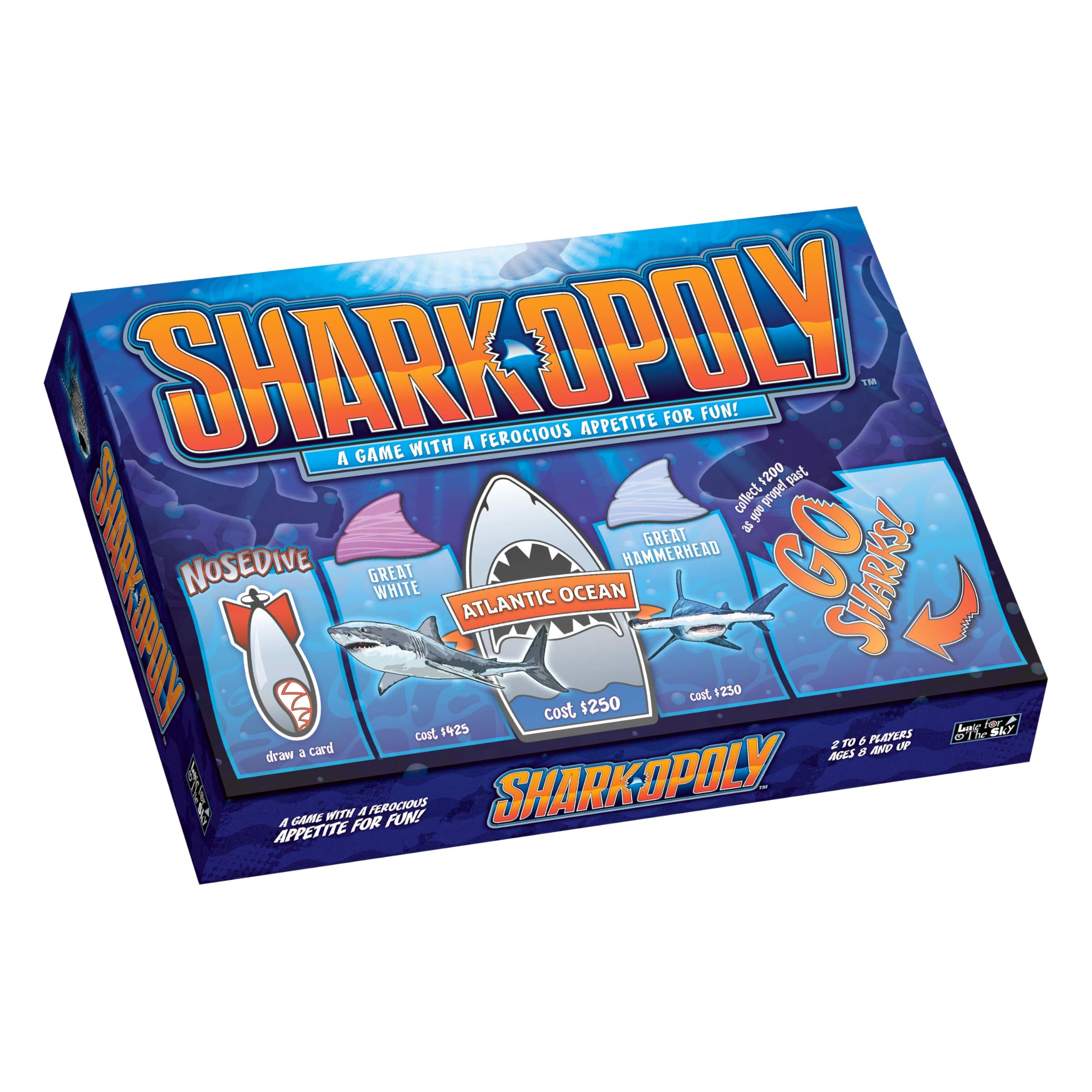 Sharkopoly Board Game, Family Property Trading Game for 2–6 Players, Ages 8+, Ocean Theme with Shark Tokens, Fun Party Gift for Kids & Adults
