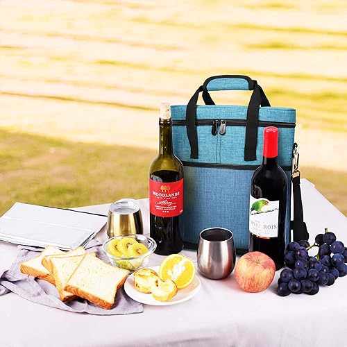 Miniatura 7 de Tirrinia Transportador de regalo de vino aislado  3 botellas de viaje acolchada bolsa de viaje para vino con asa y correa ajustable para el hombro,