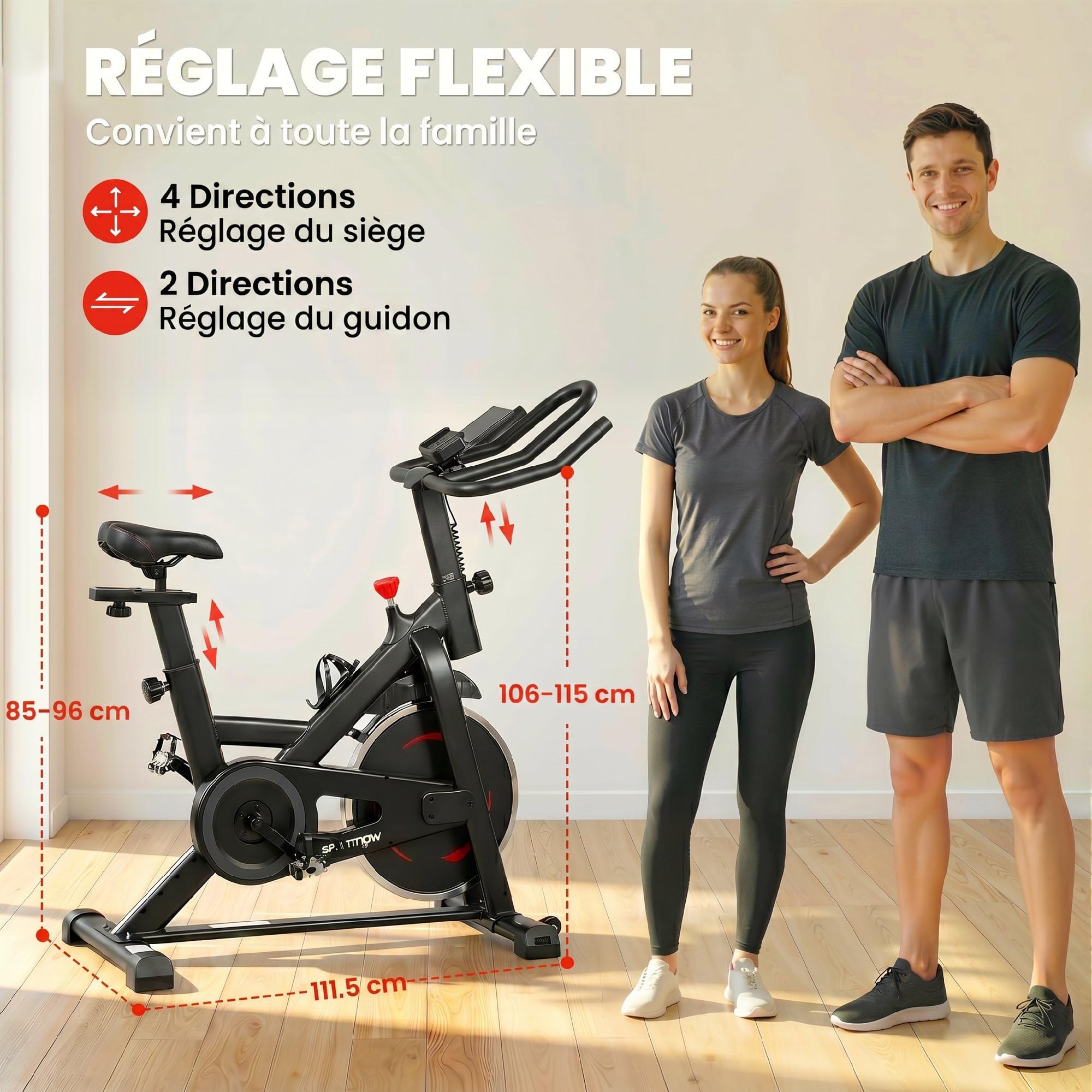 SPORTNOW Vélo d'Appartement Résistance Réglable APP Bluetooth LCD Noir