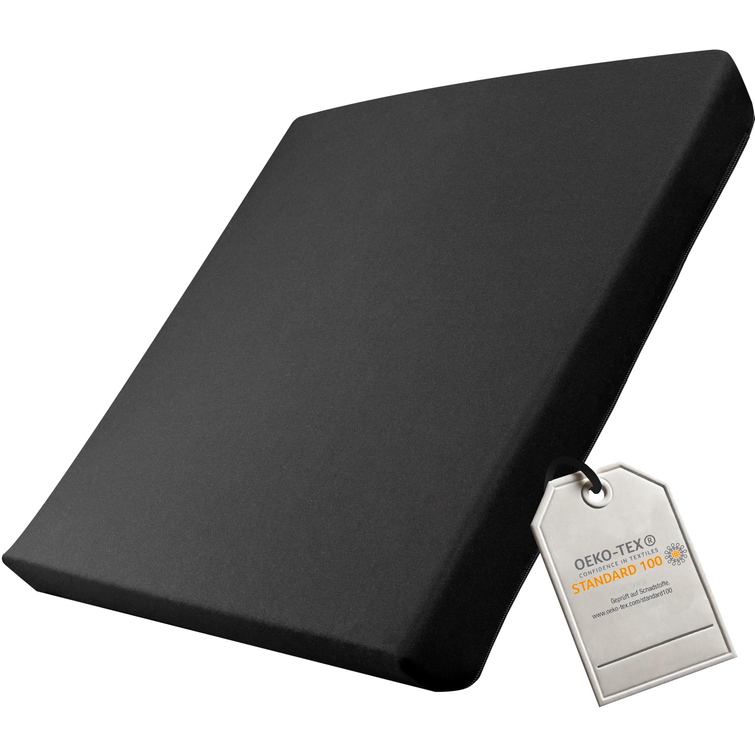 Orthopädisches Anti Dekubitus Gelschaum Sitzkissen 40x40x5 cm – Made in Germany | Ergonomisch & extra kompakt Sitzpolster (RG 60 (weich) Mit Polyester Bezug schwarz)